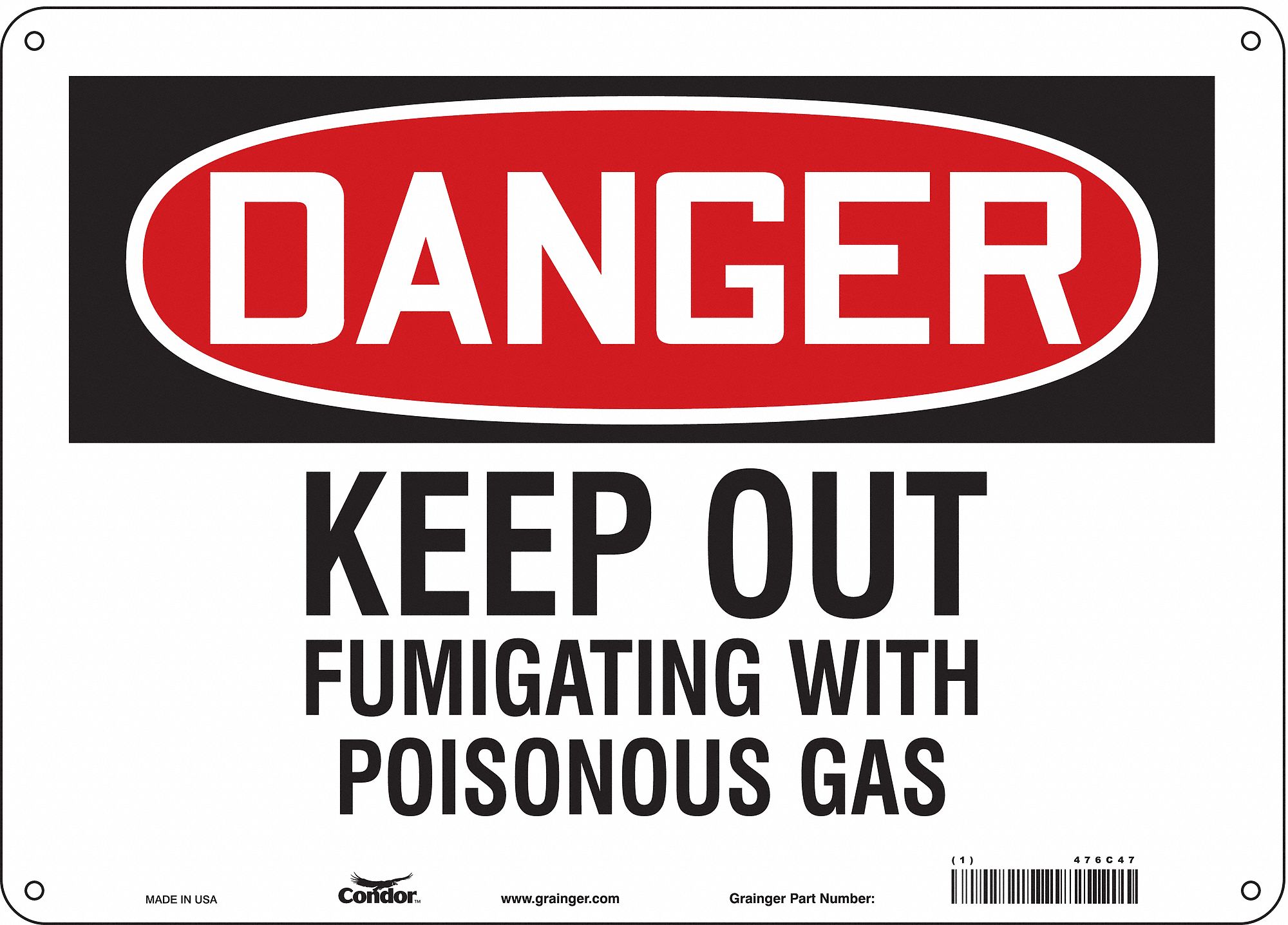 Safety Sign: Polyethylene, Mounting Holes Sign Mounting, 10 in x 14 in Nominal Sign Size