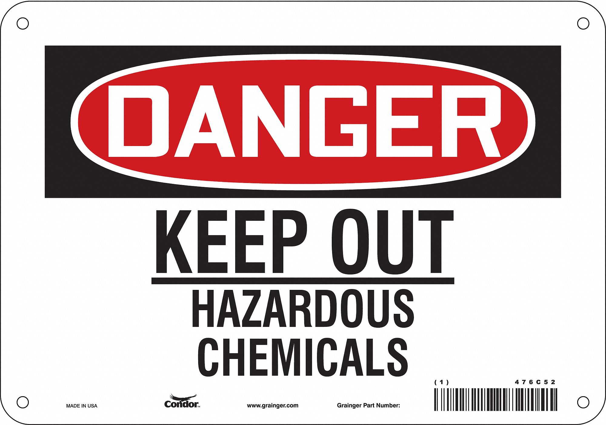 Safety Sign: Aluminum, Mounting Holes Sign Mounting, 7 in x 10 in Nominal Sign Size, 0.032 in Thick