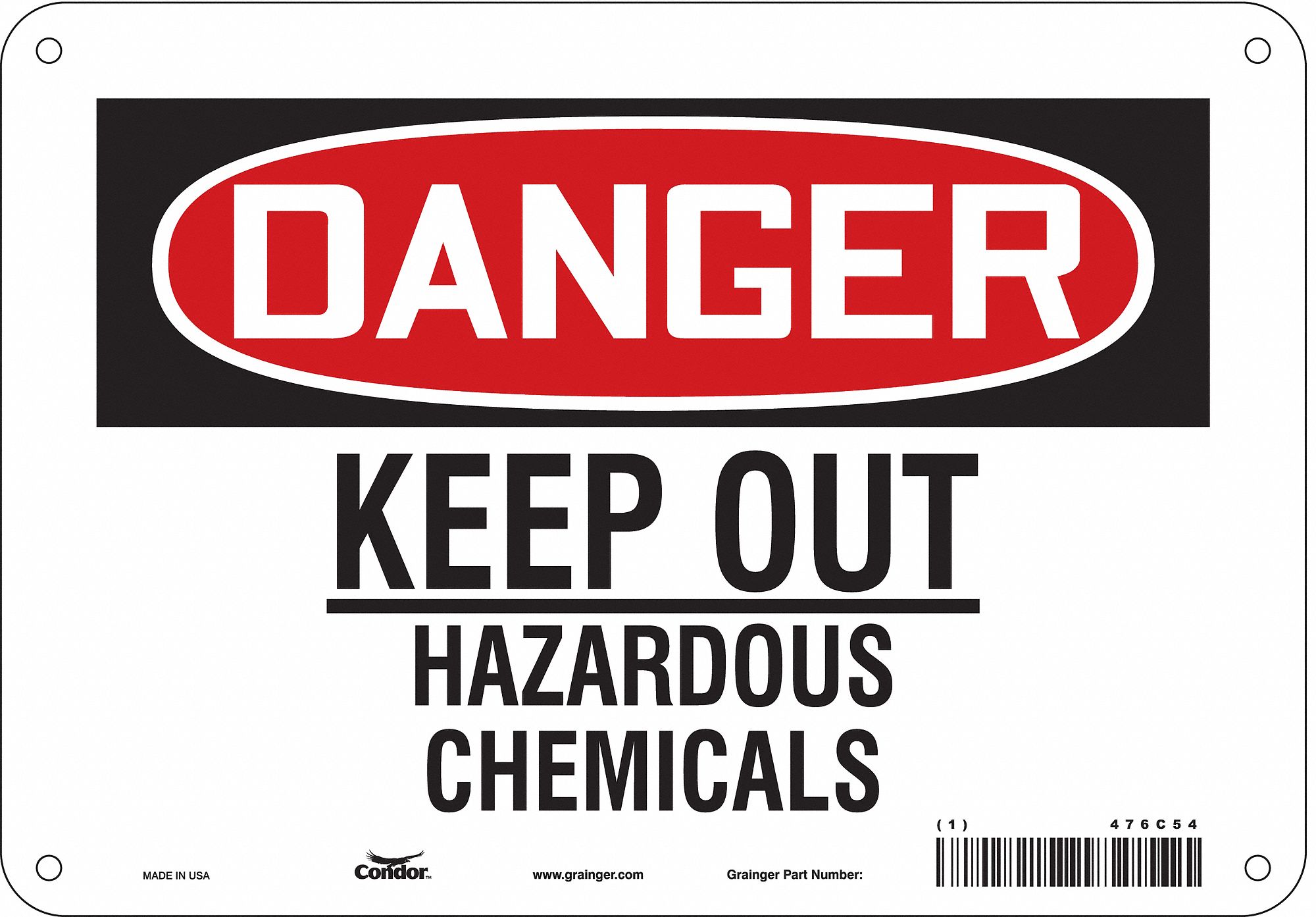 Safety Sign: Polyethylene, Mounting Holes Sign Mounting, 7 in x 10 in Nominal Sign Size