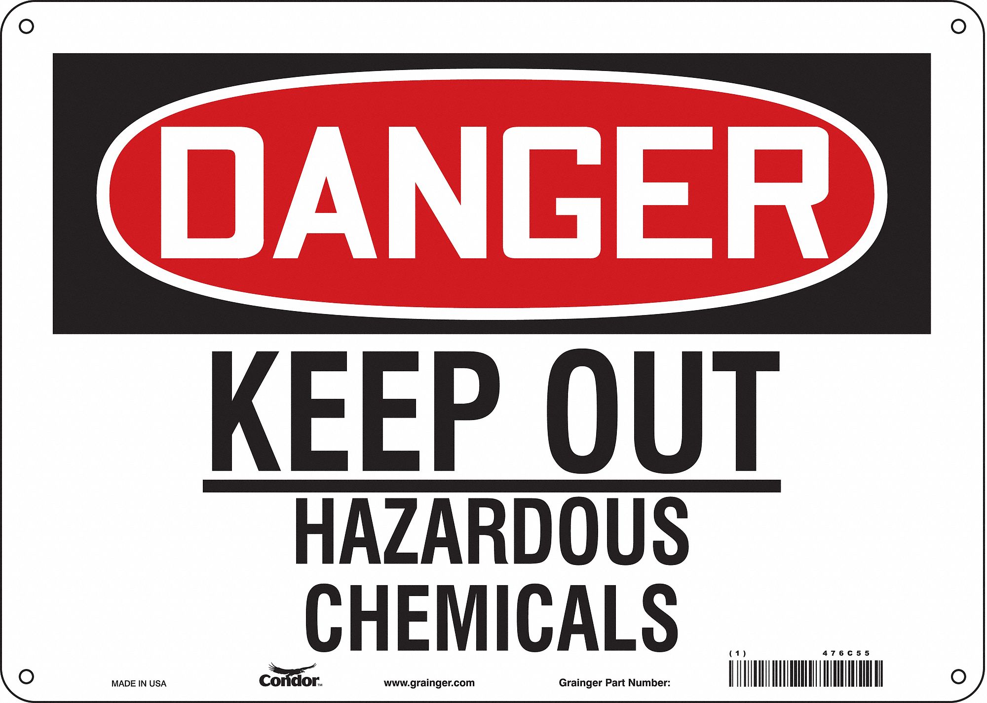 Safety Sign: Polyethylene, Mounting Holes Sign Mounting, 10 in x 14 in Nominal Sign Size