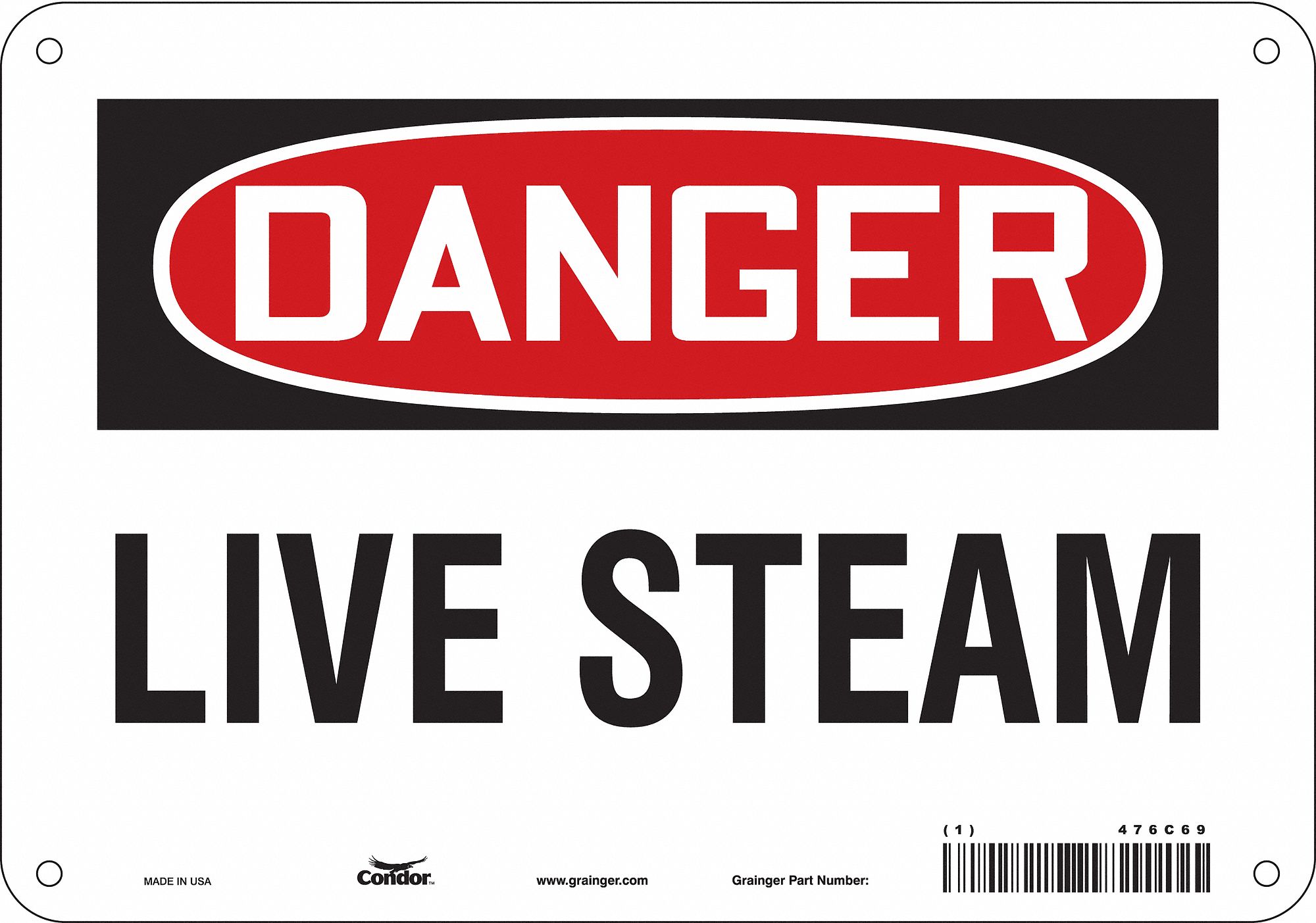Safety Sign: Aluminum, Mounting Holes Sign Mounting, 7 in x 10 in Nominal Sign Size, 0.032 in Thick