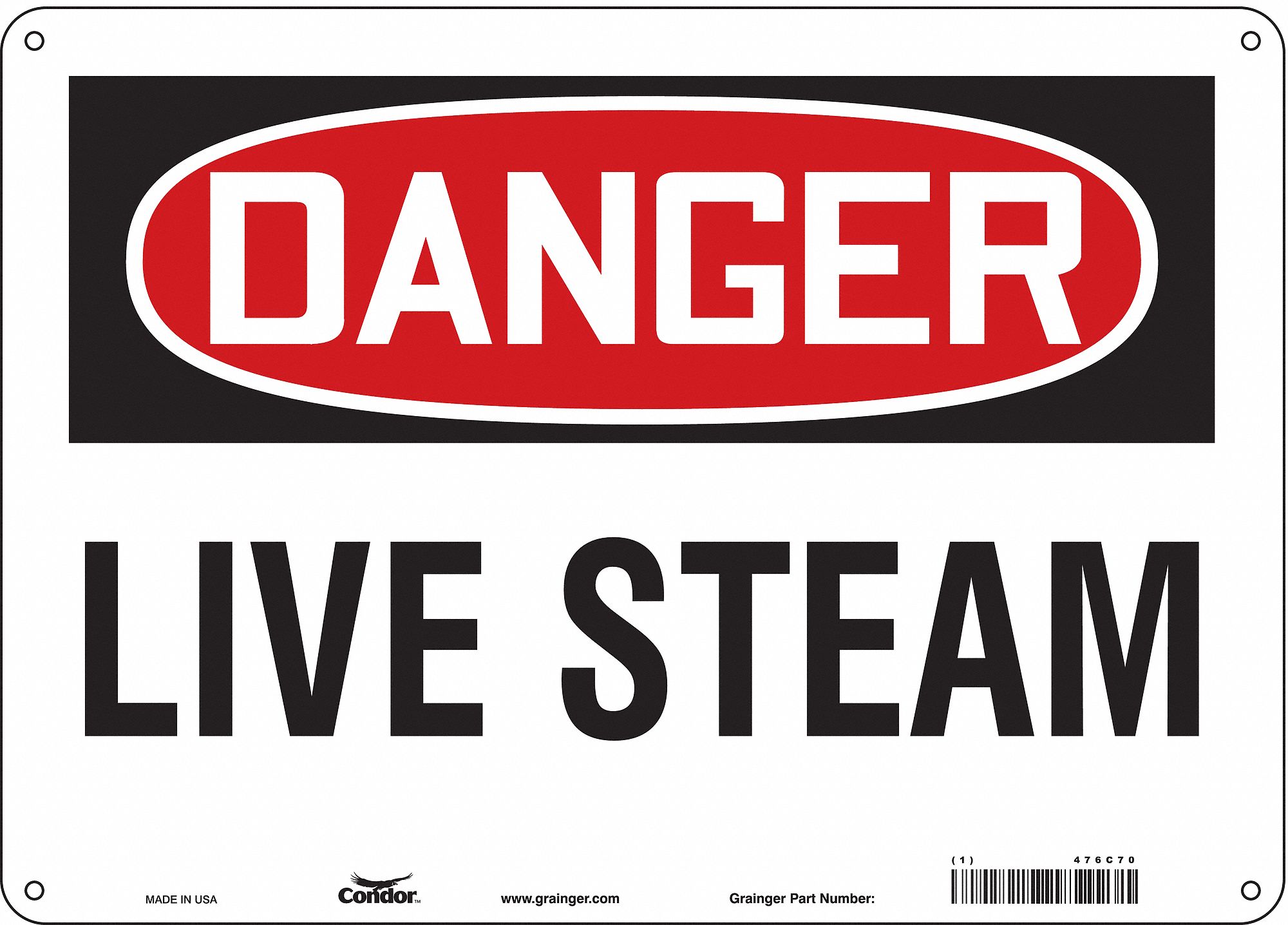 Safety Sign: Aluminum, Mounting Holes Sign Mounting, 10 in x 14 in Nominal Sign Size, 0.032 in Thick
