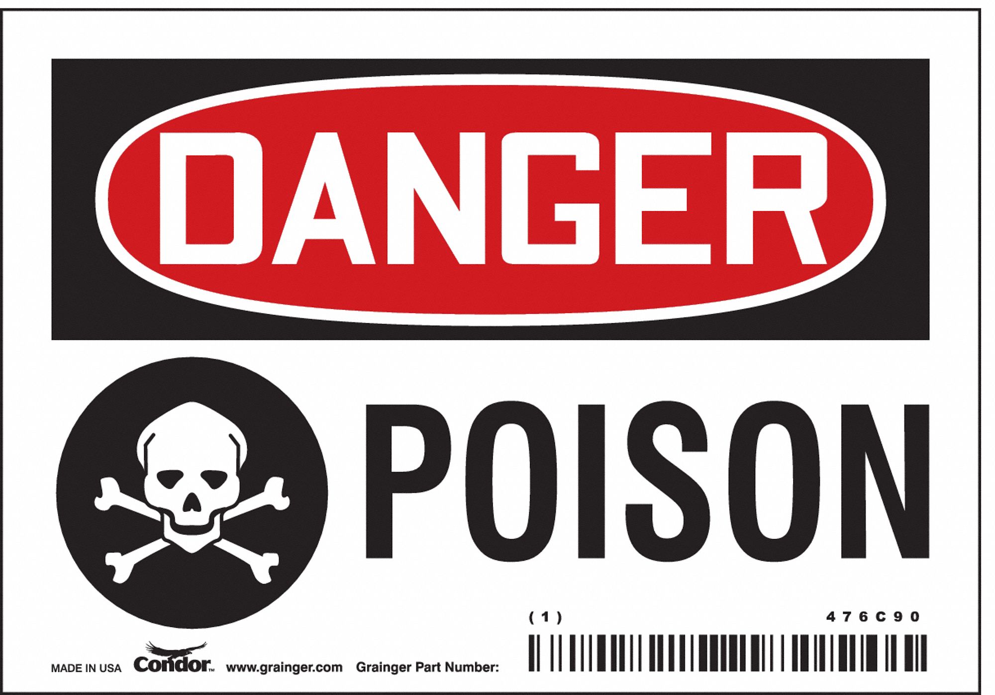 Safety Sign: Vinyl, Adhesive Sign Mounting, 3 1/2 in x 5 in Nominal Sign Size, Not Retroreflective