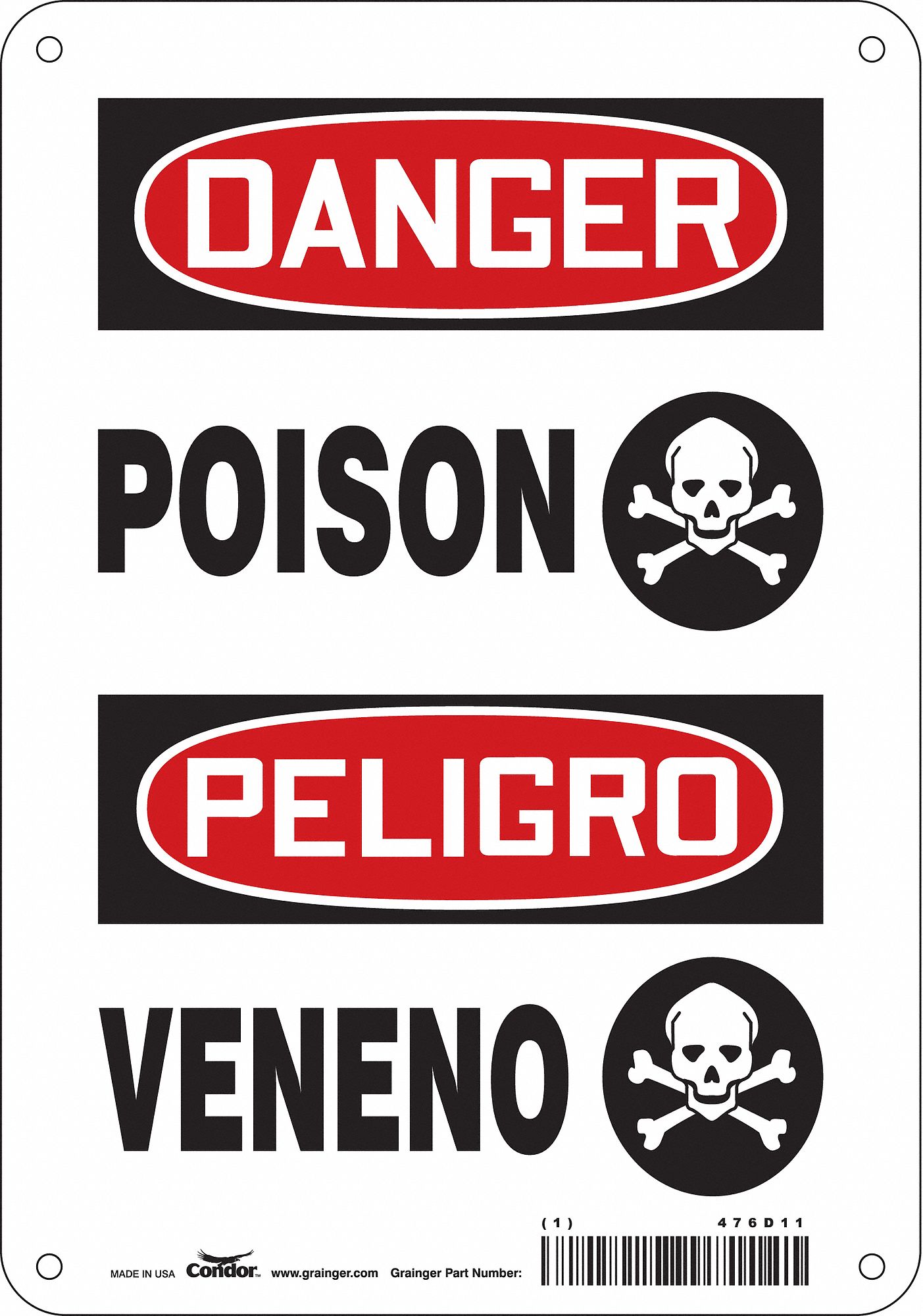 Safety Sign: Aluminum, Mounting Holes Sign Mounting, 10 in x 7 in Nominal Sign Size, 0.032 in Thick