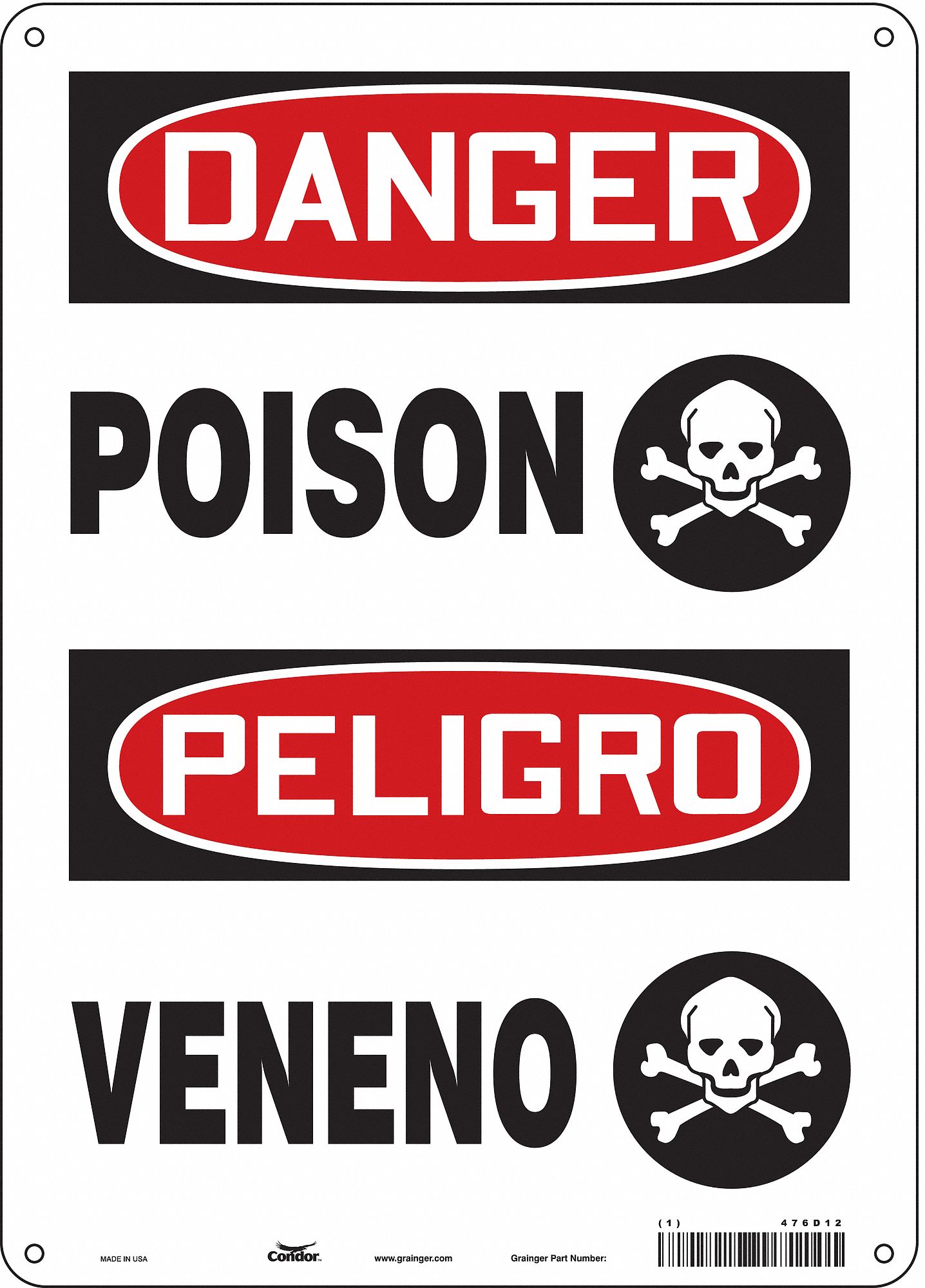 Safety Sign: Aluminum, Mounting Holes Sign Mounting, 14 in x 10 in Nominal Sign Size, 0.032 in Thick