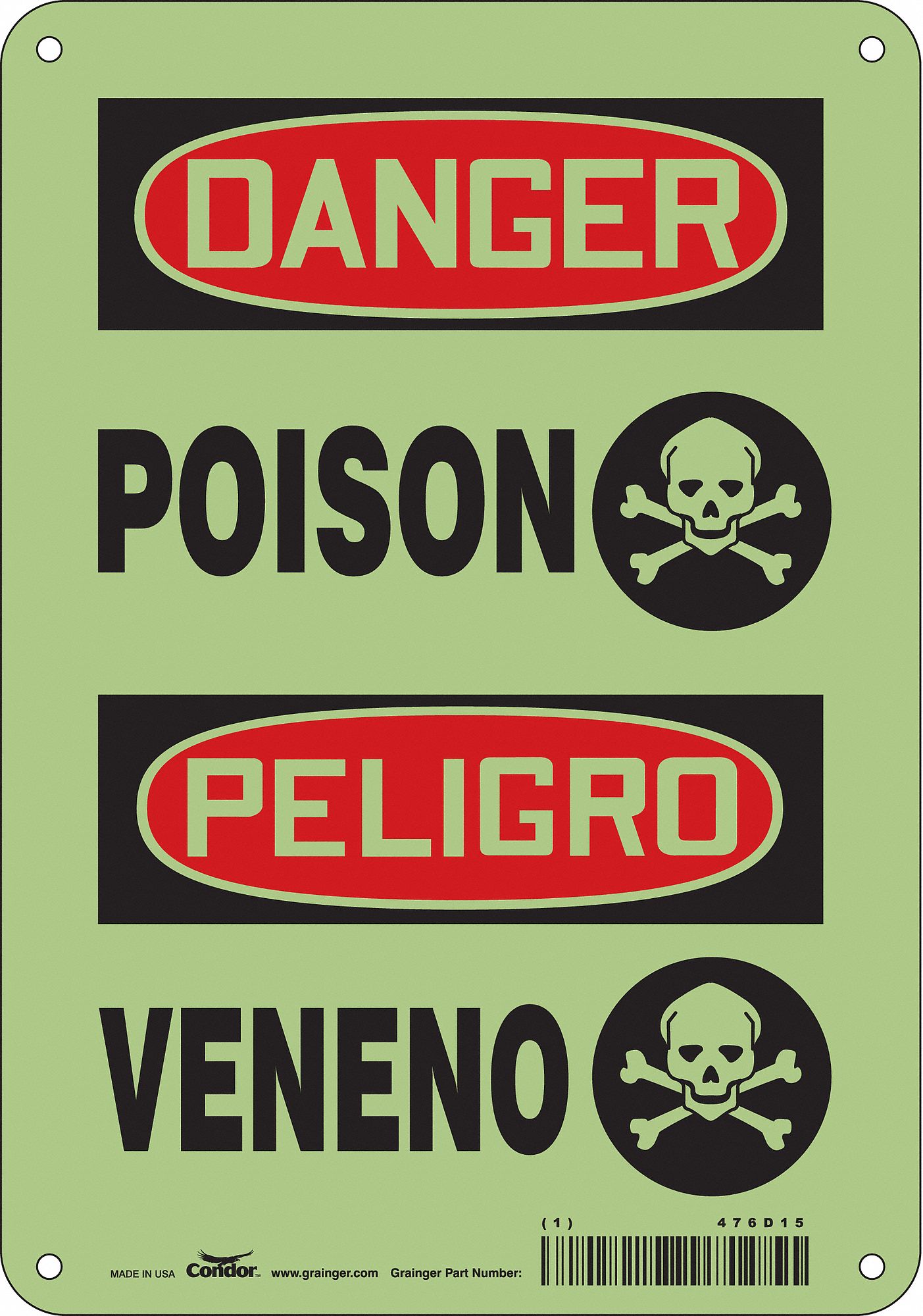 Safety Sign: Polyethylene, Mounting Holes Sign Mounting, 10 in x 7 in Nominal Sign Size