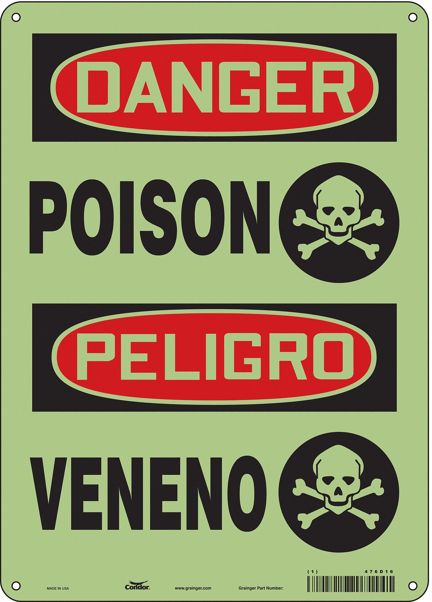 Safety Sign: Polyethylene, Mounting Holes Sign Mounting, 14 in x 10 in Nominal Sign Size