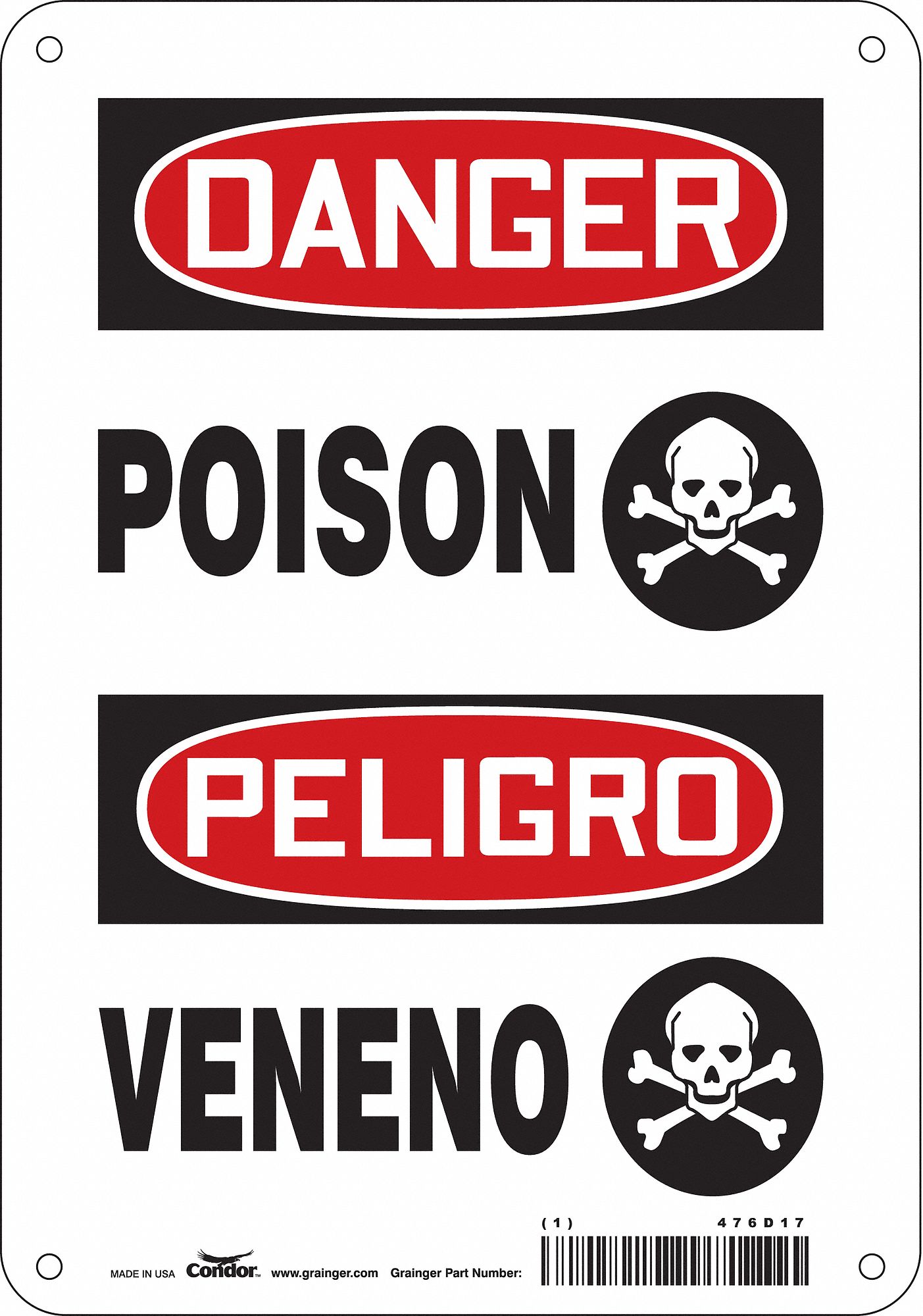 Safety Sign: Polyethylene, Mounting Holes Sign Mounting, 10 in x 7 in Nominal Sign Size