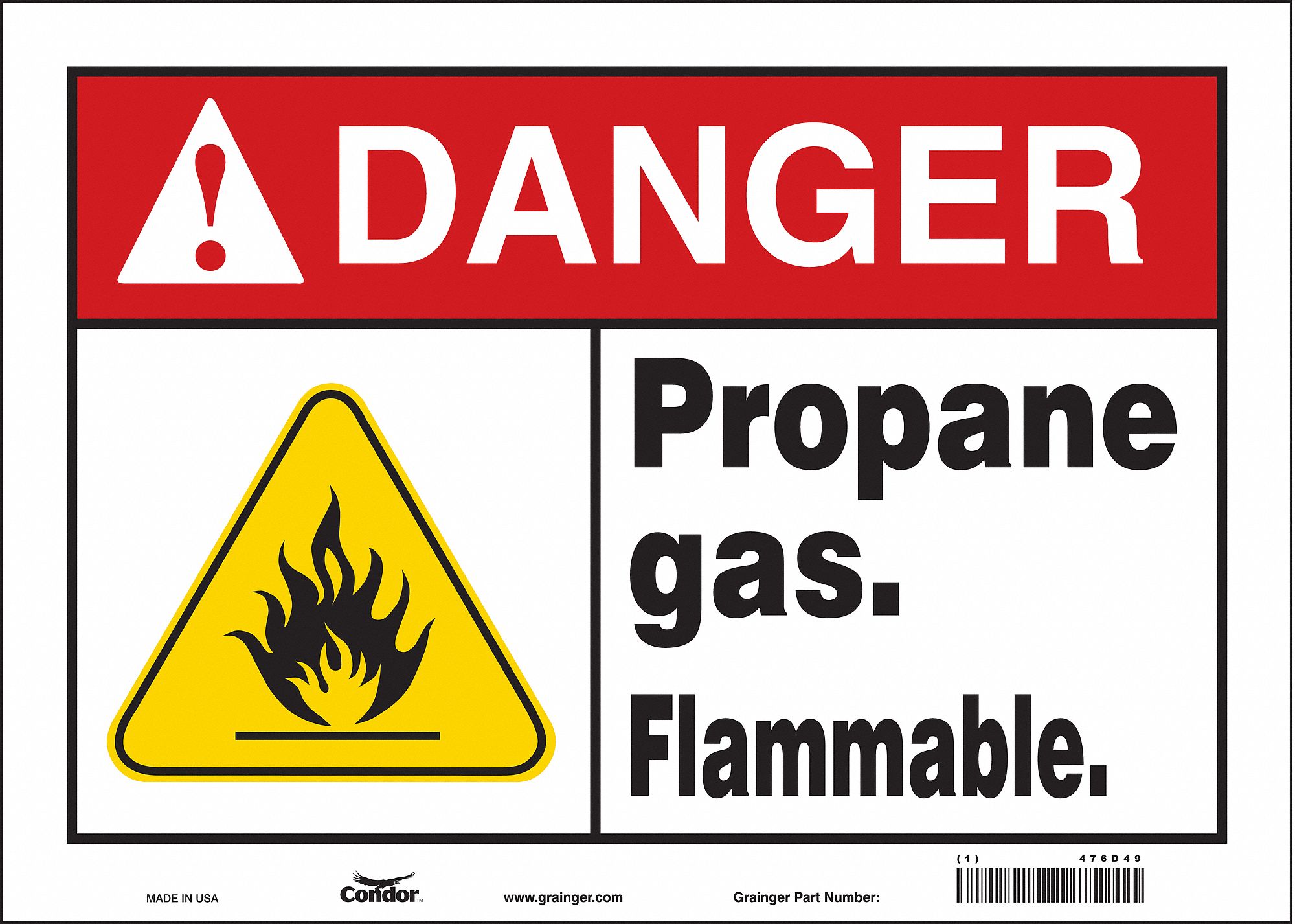 Safety Sign: Vinyl, Adhesive Sign Mounting, 10 in x 14 in Nominal Sign Size, Not Retroreflective