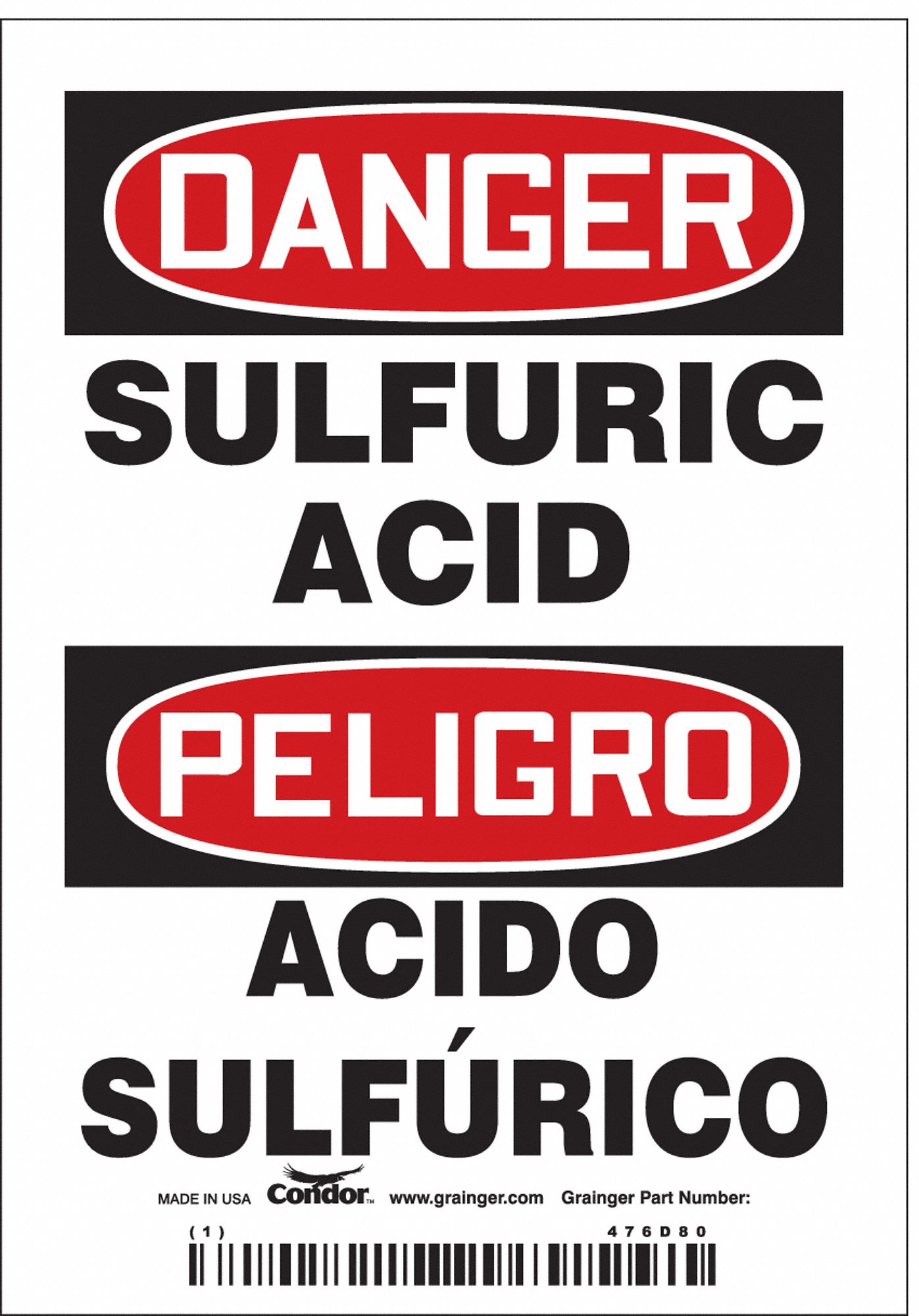 Safety Sign: Vinyl, Adhesive Sign Mounting, 5 in x 3 1/2 in Nominal Sign Size, Not Retroreflective