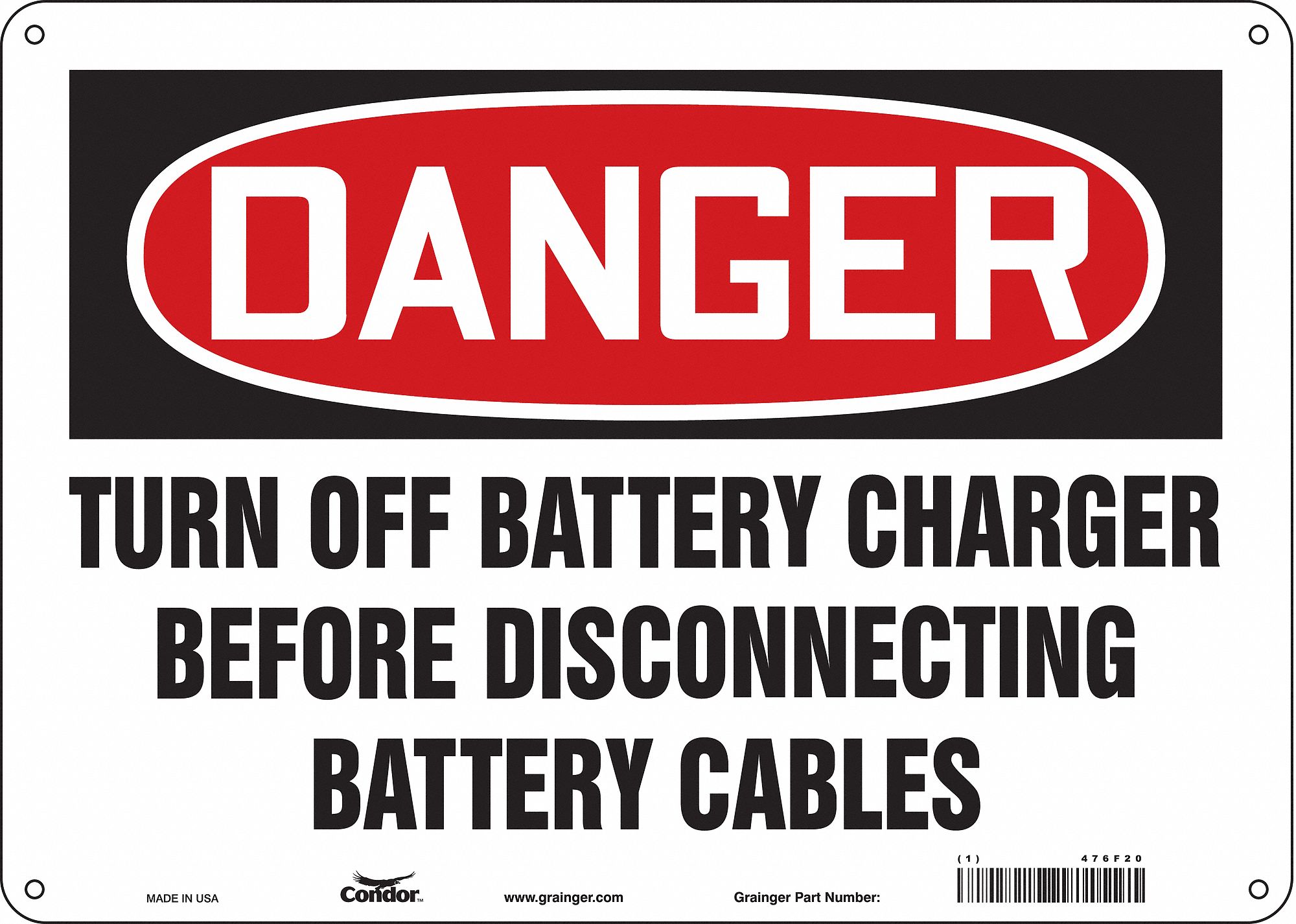 Safety Sign: Polyethylene, Mounting Holes Sign Mounting, 10 in x 14 in Nominal Sign Size