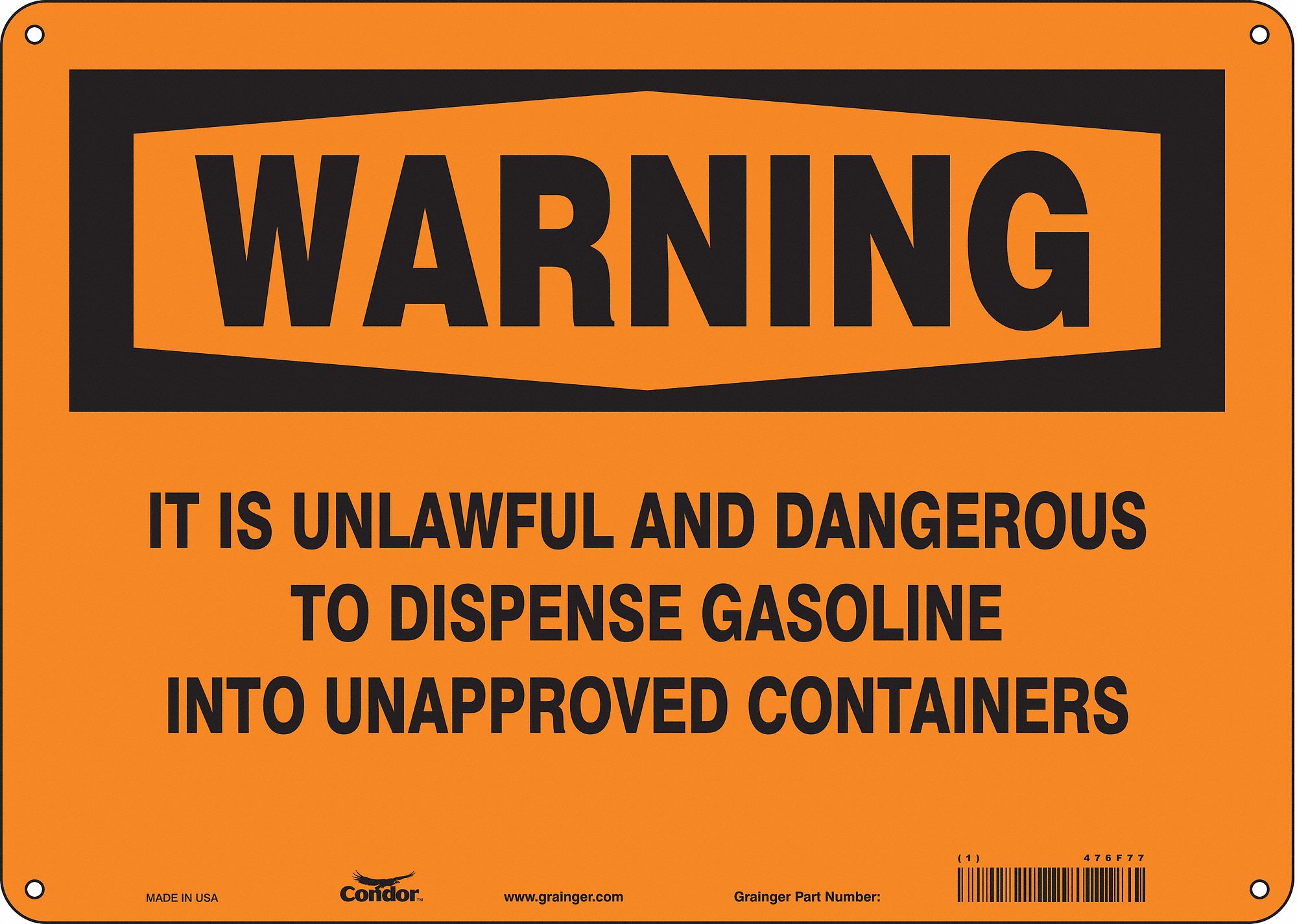Safety Sign: Aluminum, Mounting Holes Sign Mounting, 10 in x 14 in Nominal Sign Size, 0.032 in Thick