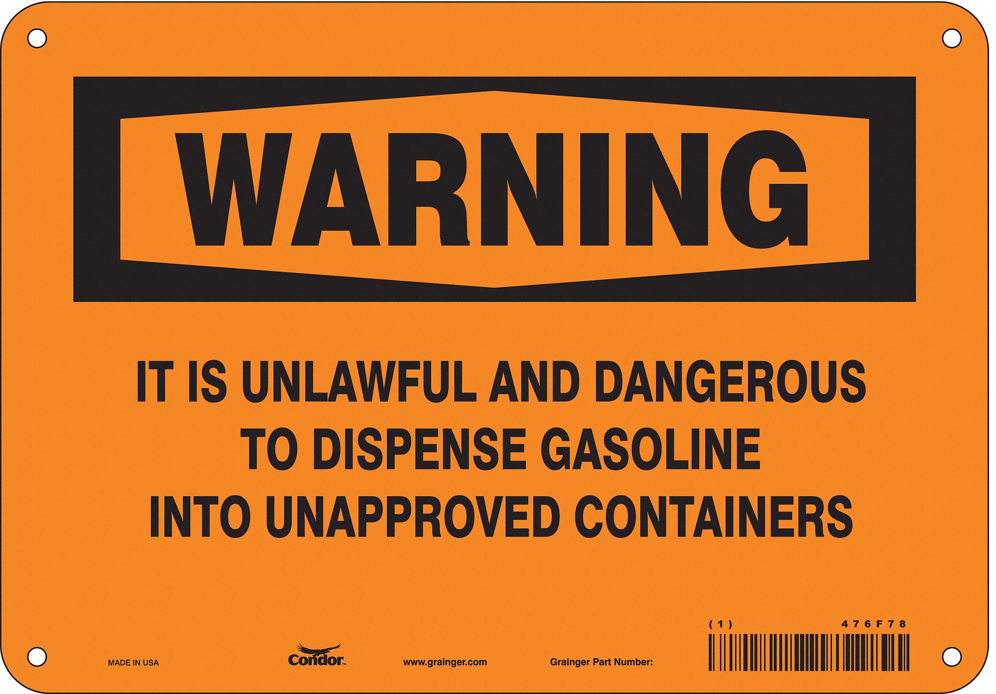 Safety Sign: Polyethylene, Mounting Holes Sign Mounting, 7 in x 10 in Nominal Sign Size, Warning