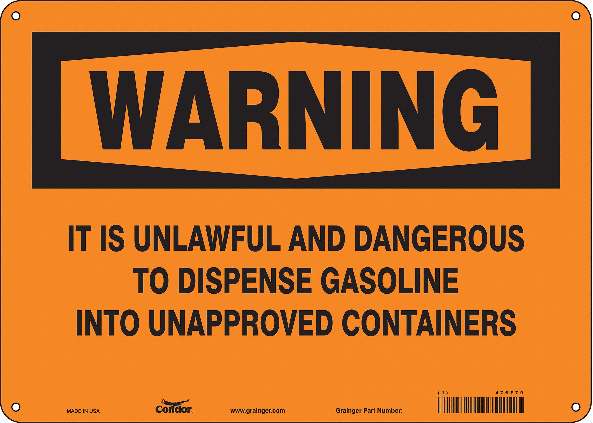 Safety Sign: Polyethylene, Mounting Holes Sign Mounting, 10 in x 14 in Nominal Sign Size, Warning