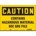 Caution: Contains Hazardous Material See SDS File Signs