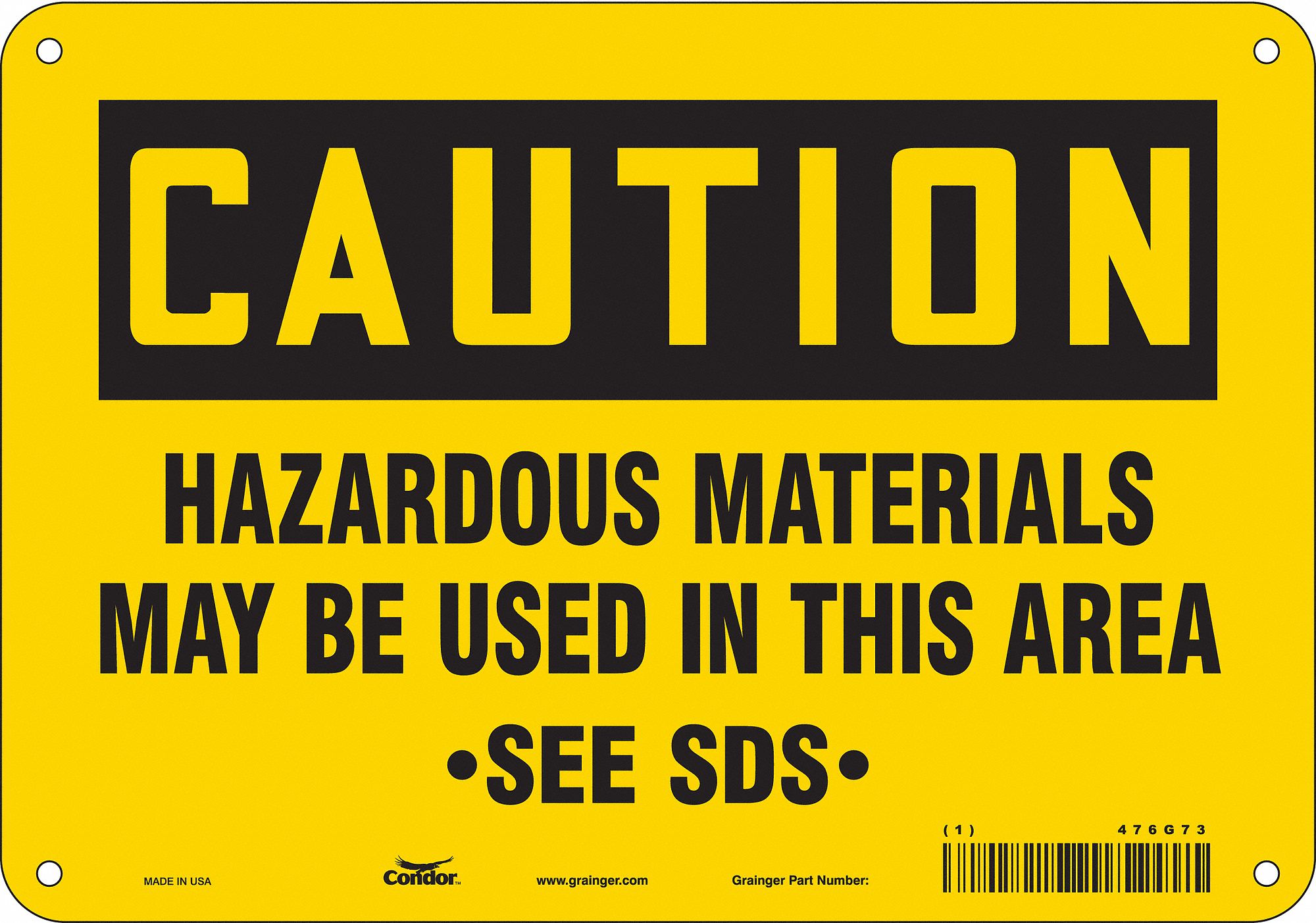 CONDOR Safety Sign, Sign Format Traditional OSHA, Hazardous Materials