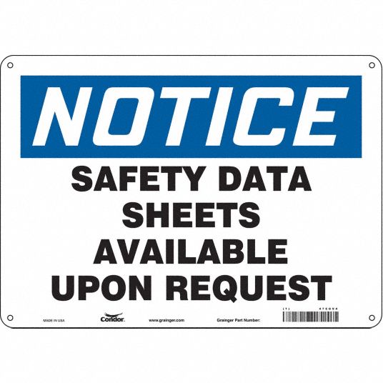 CONDOR Safety Sign, Sign Format Traditional OSHA, Safety Data Sheets ...