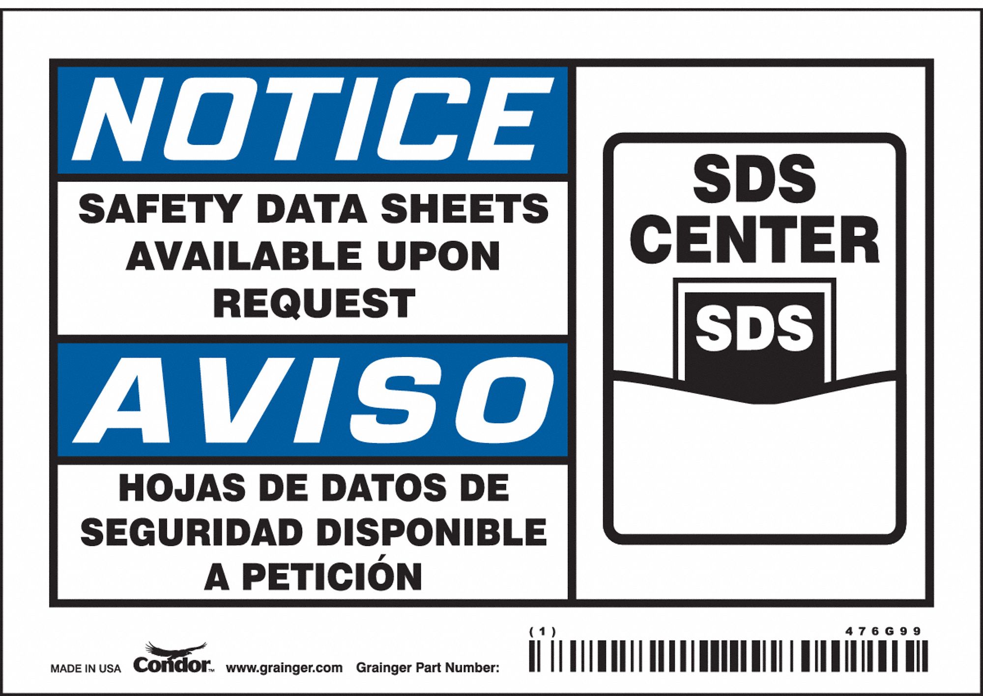 Safety Sign: Vinyl, Adhesive Sign Mounting, 3 1/2 in x 5 in Nominal Sign Size, 0.004 in Thick, 5 PK