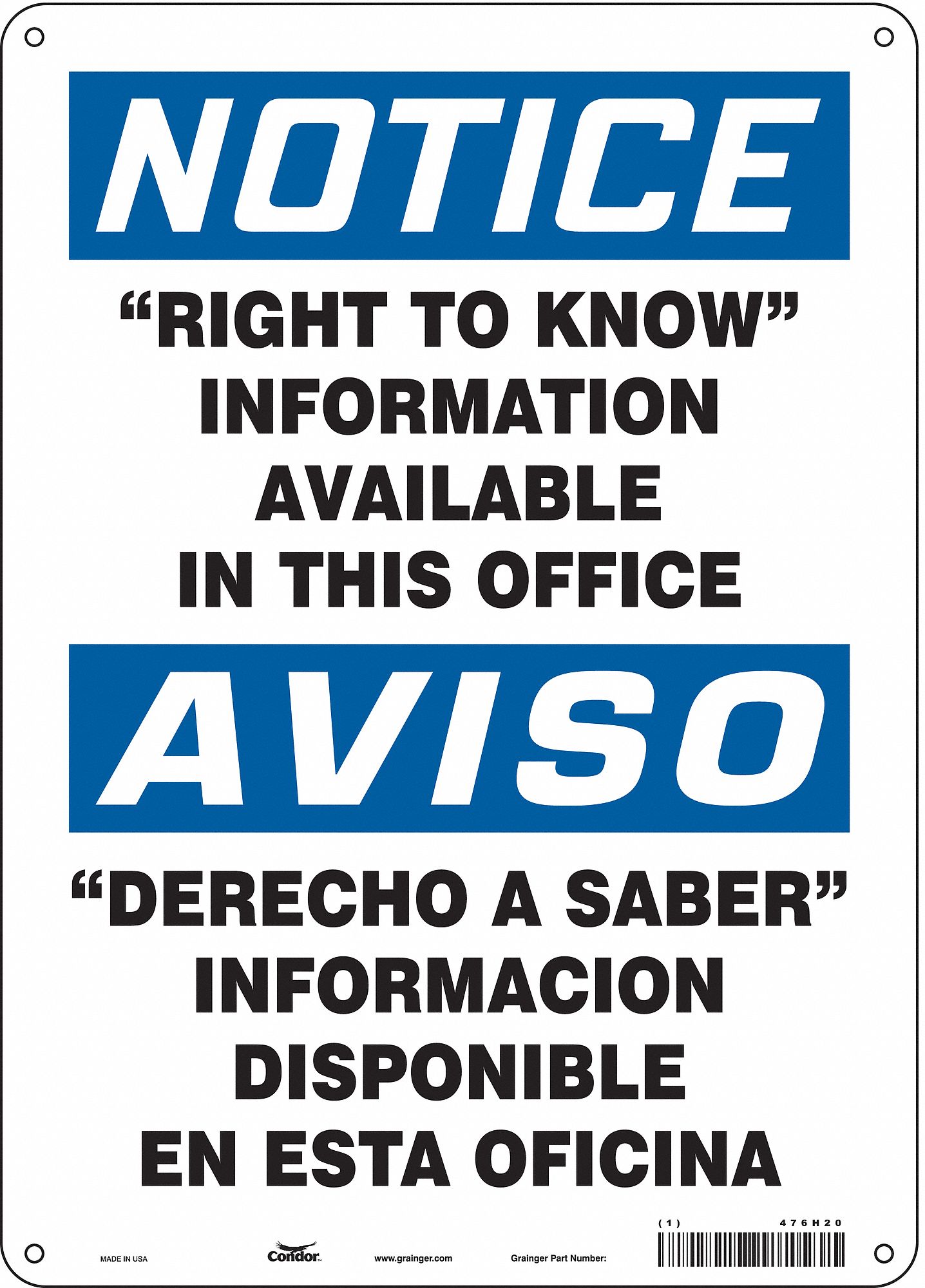 Safety Sign, 14 in x 10 in, Polyethylene