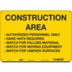 Construction Area Authorized Personnel Only Hard Hats Required Watch For Falling Material Watch For Moving Equipment Watch For Uneven Surfaces Signs