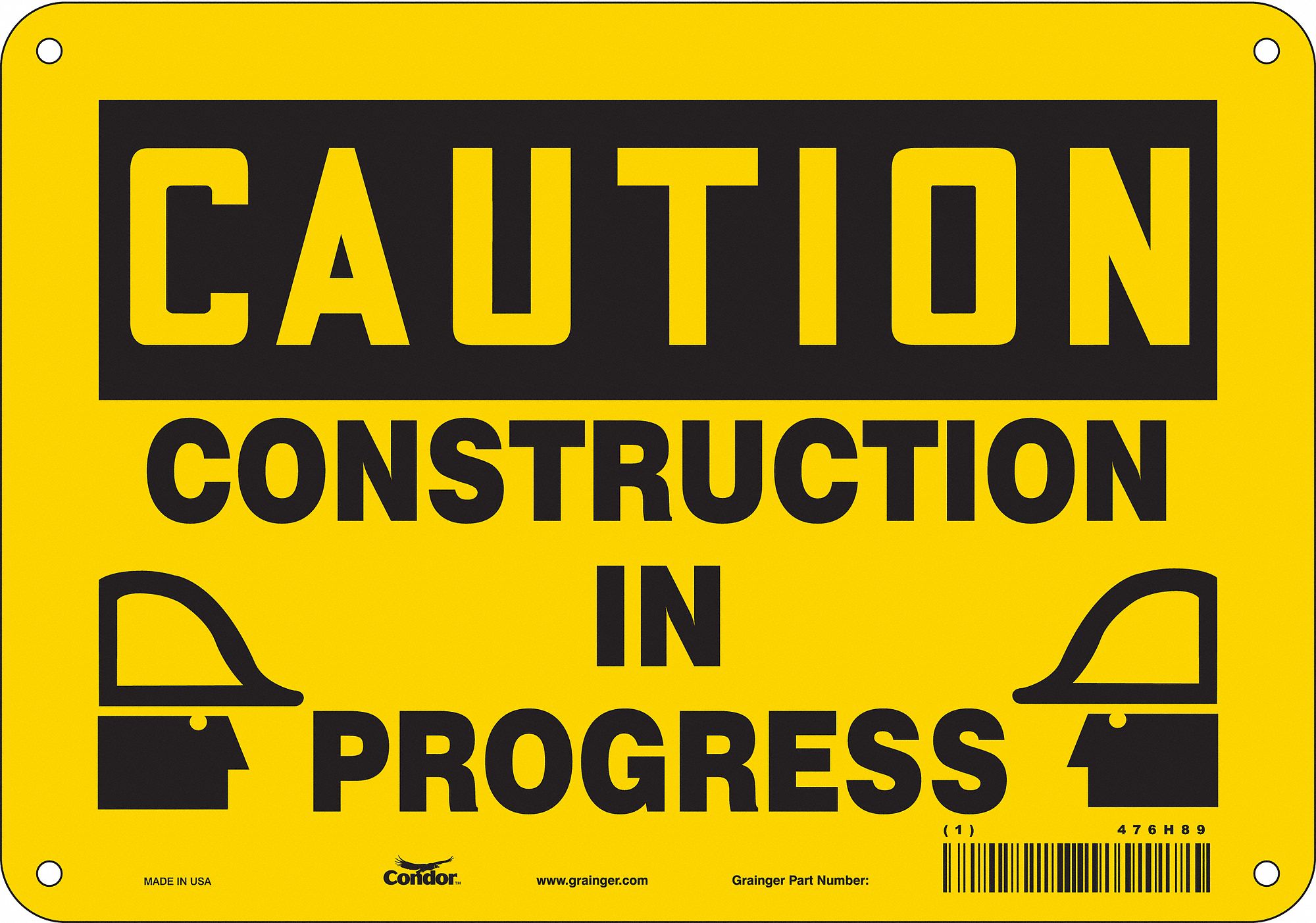 Safety Sign: Aluminum, Mounting Holes Sign Mounting, 7 in x 10 in Nominal Sign Size, 0.032 in Thick