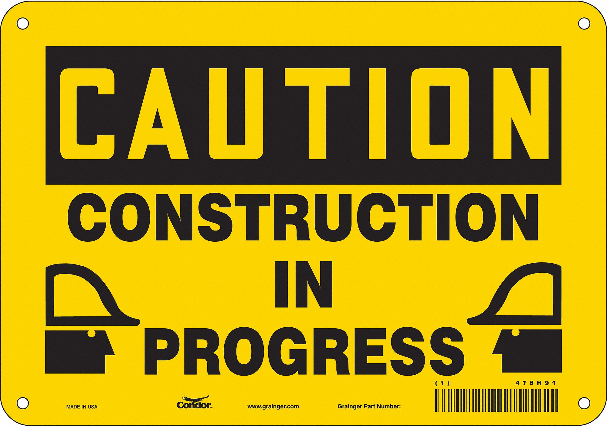 Safety Sign: Polyethylene, Mounting Holes Sign Mounting, 7 in x 10 in Nominal Sign Size, Caution