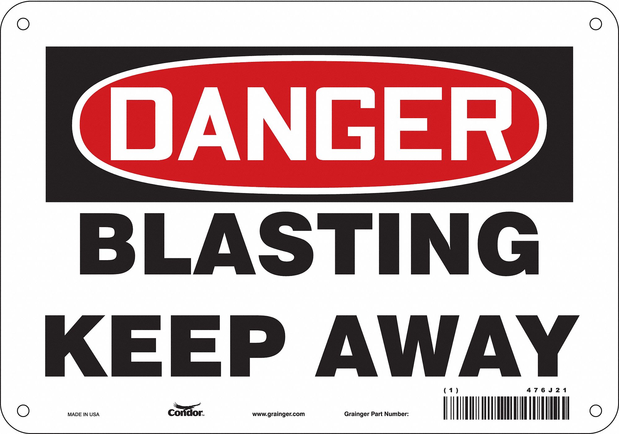 Safety Sign: Aluminum, Mounting Holes Sign Mounting, 7 in x 10 in Nominal Sign Size, 0.032 in Thick