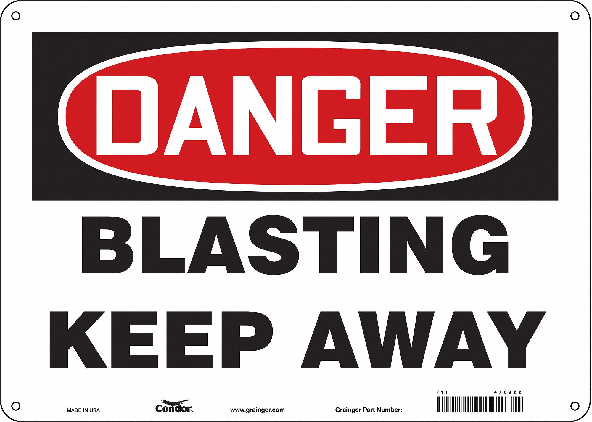 Safety Sign: Aluminum, Mounting Holes Sign Mounting, 10 in x 14 in Nominal Sign Size, 0.032 in Thick
