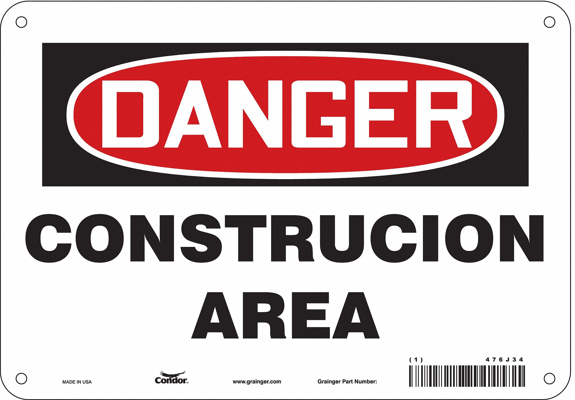 Safety Sign: Aluminum, Mounting Holes Sign Mounting, 7 in x 10 in Nominal Sign Size, 0.032 in Thick