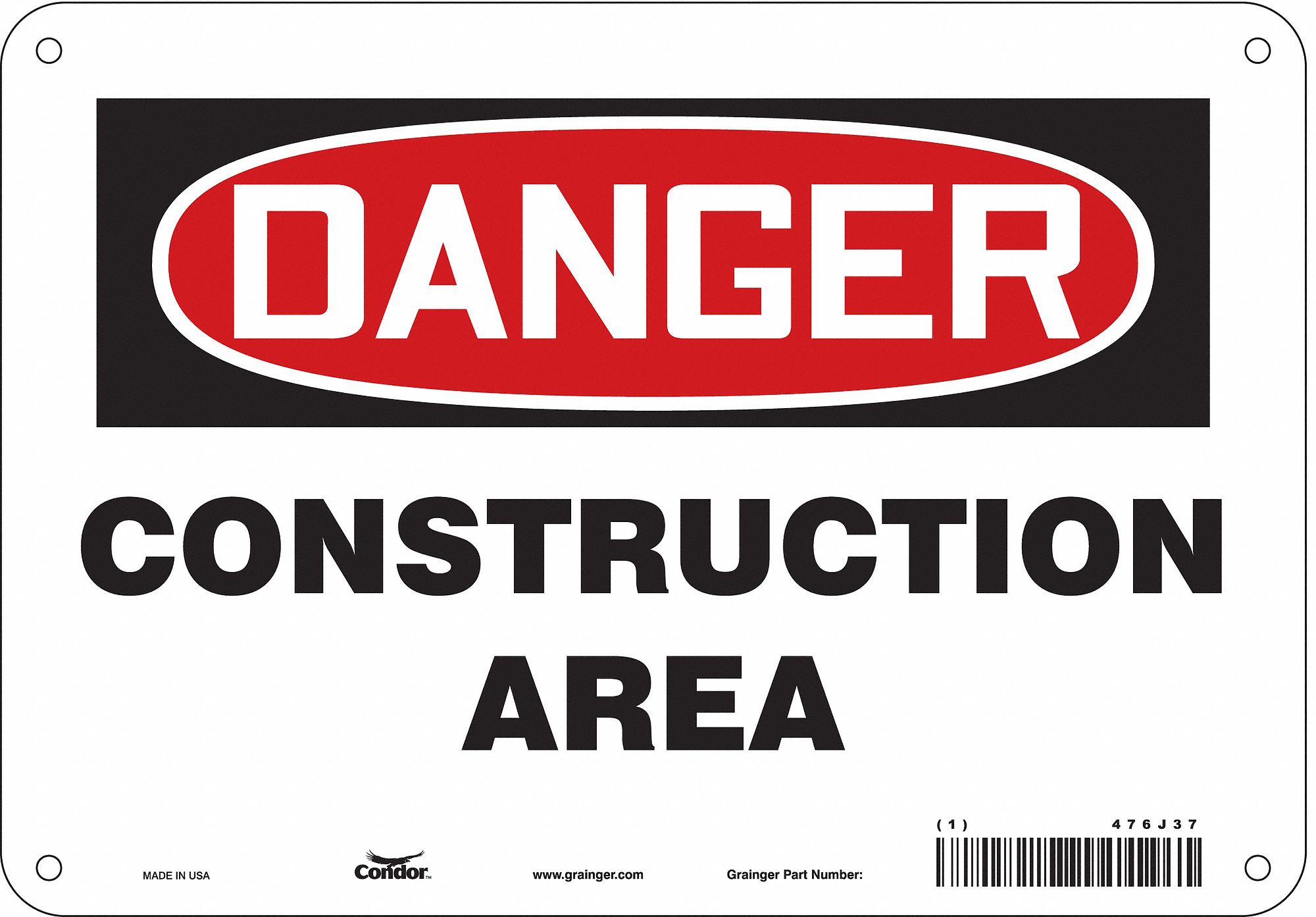 Safety Sign: Polyethylene, Mounting Holes Sign Mounting, 7 in x 10 in Nominal Sign Size, Danger