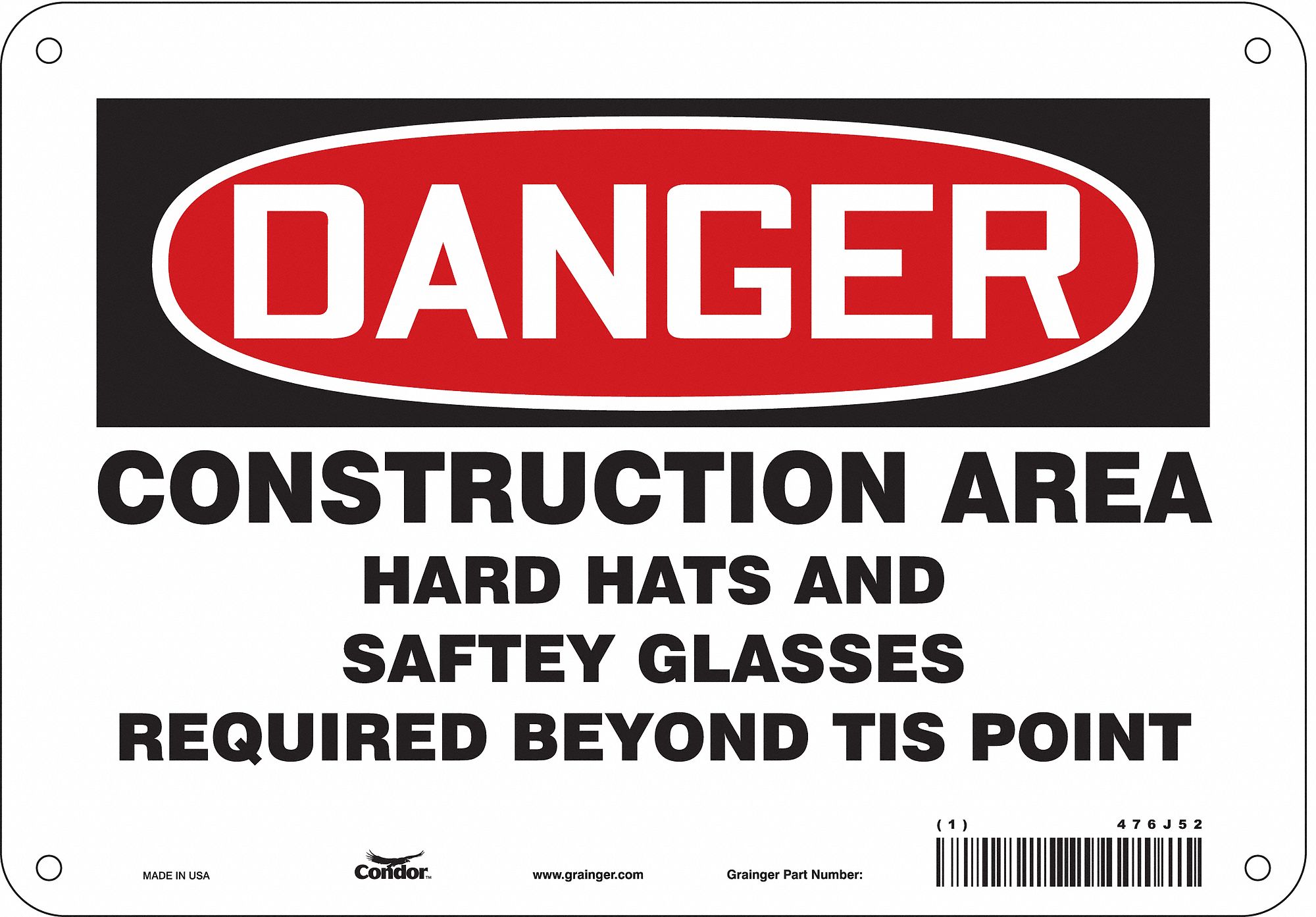 Safety Sign: Polyethylene, Mounting Holes Sign Mounting, 7 in x 10 in Nominal Sign Size, Danger