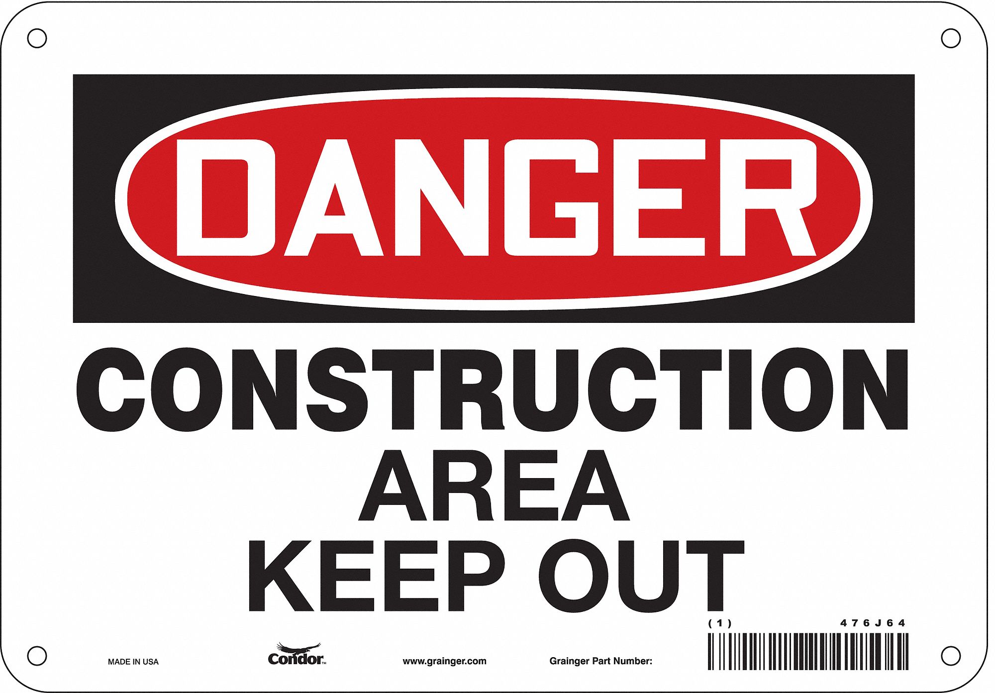 Safety Sign: Aluminum, Mounting Holes Sign Mounting, 7 in x 10 in Nominal Sign Size, 0.032 in Thick