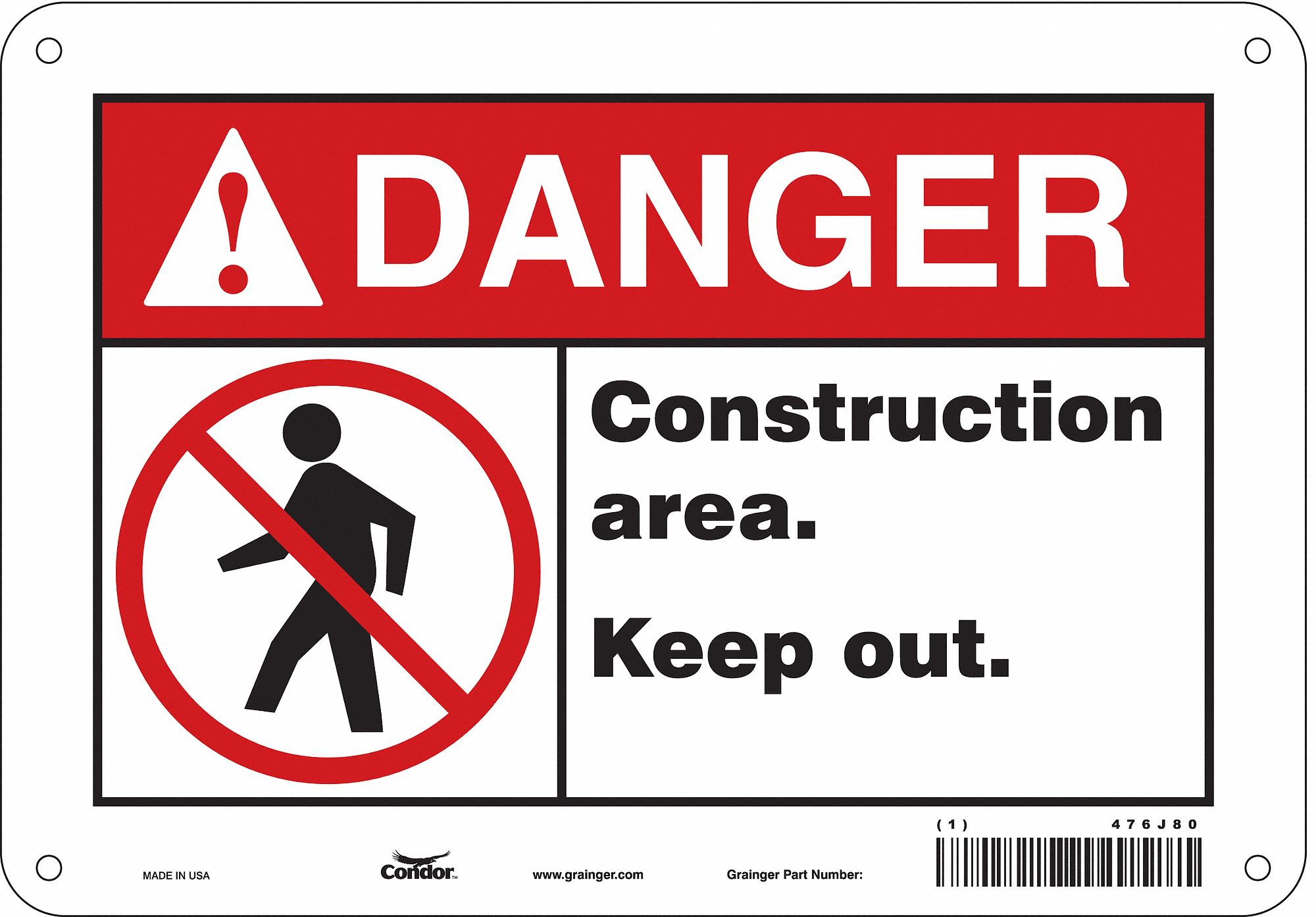 Safety Sign: Aluminum, Mounting Holes Sign Mounting, 7 in x 10 in Nominal Sign Size, 0.032 in Thick