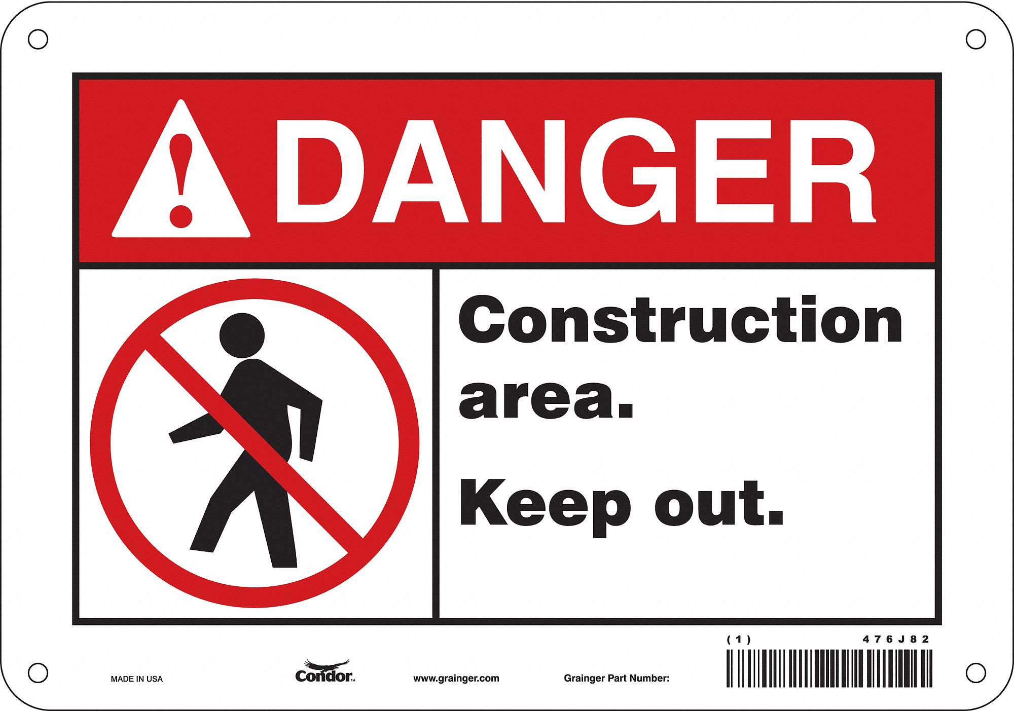 Safety Sign: Polyethylene, Mounting Holes Sign Mounting, 7 in x 10 in Nominal Sign Size, Danger