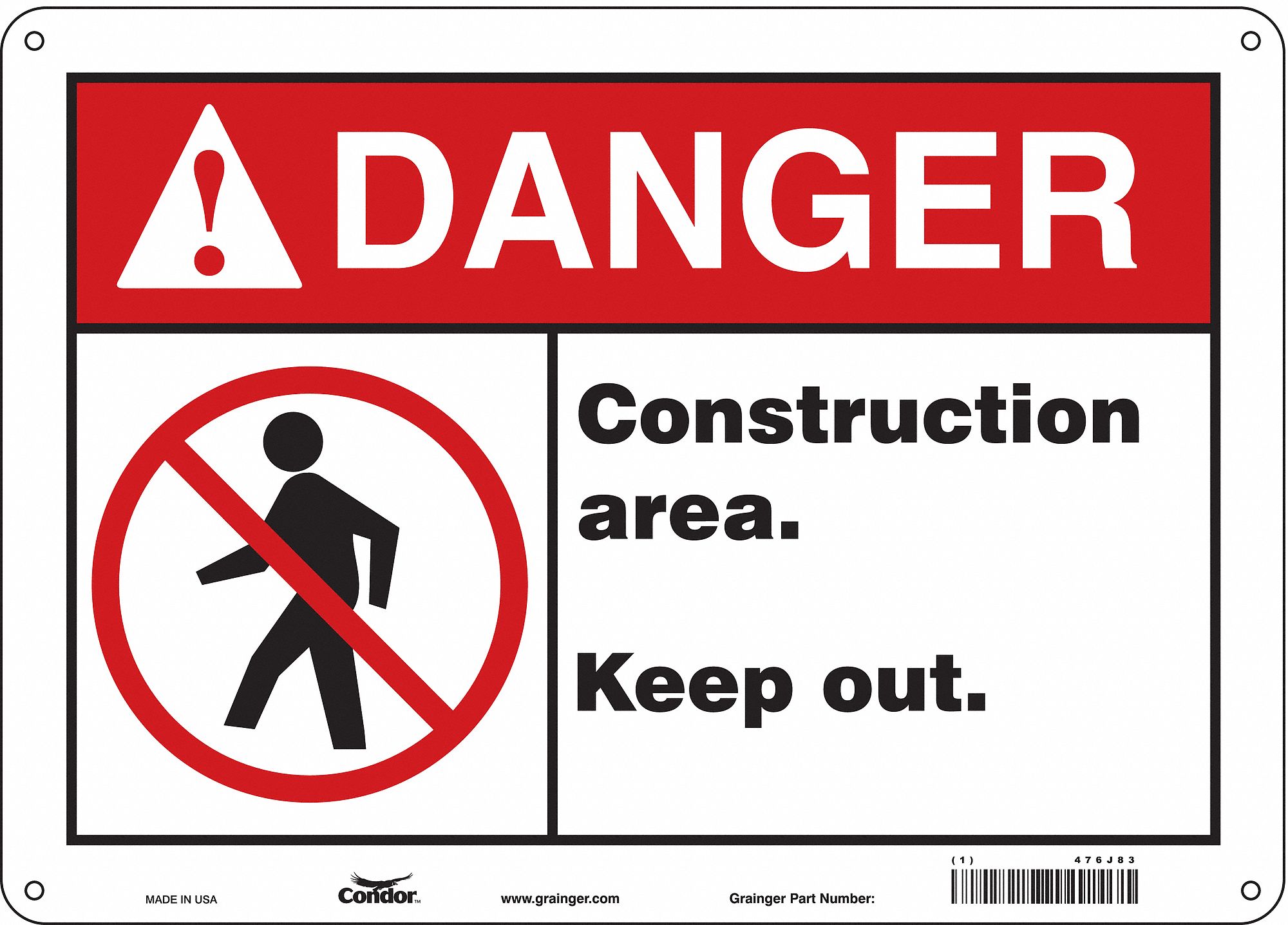Safety Sign: Polyethylene, Mounting Holes Sign Mounting, 10 in x 14 in Nominal Sign Size, Danger