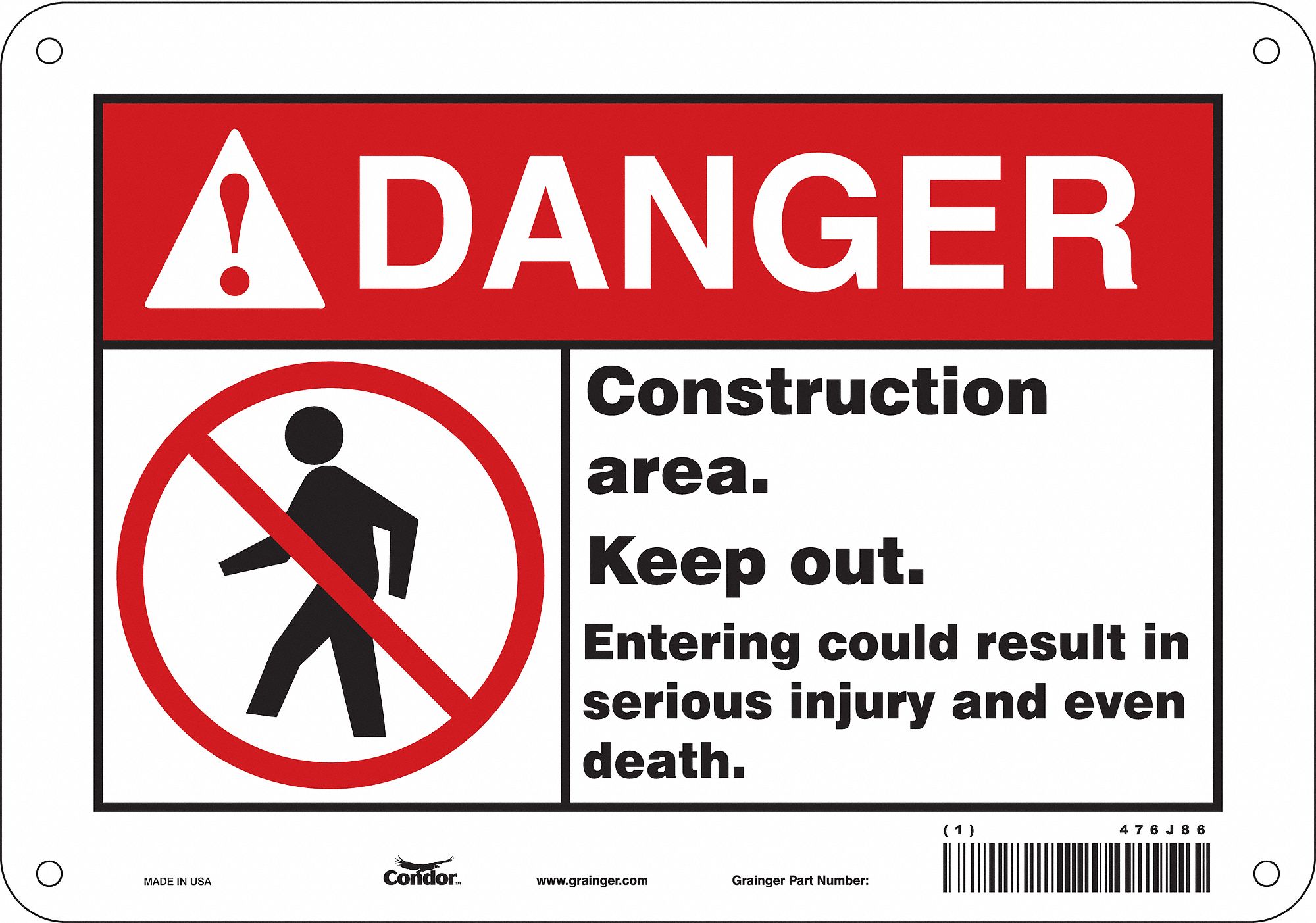 Safety Sign: Aluminum, Mounting Holes Sign Mounting, 7 in x 10 in Nominal Sign Size, 0.032 in Thick