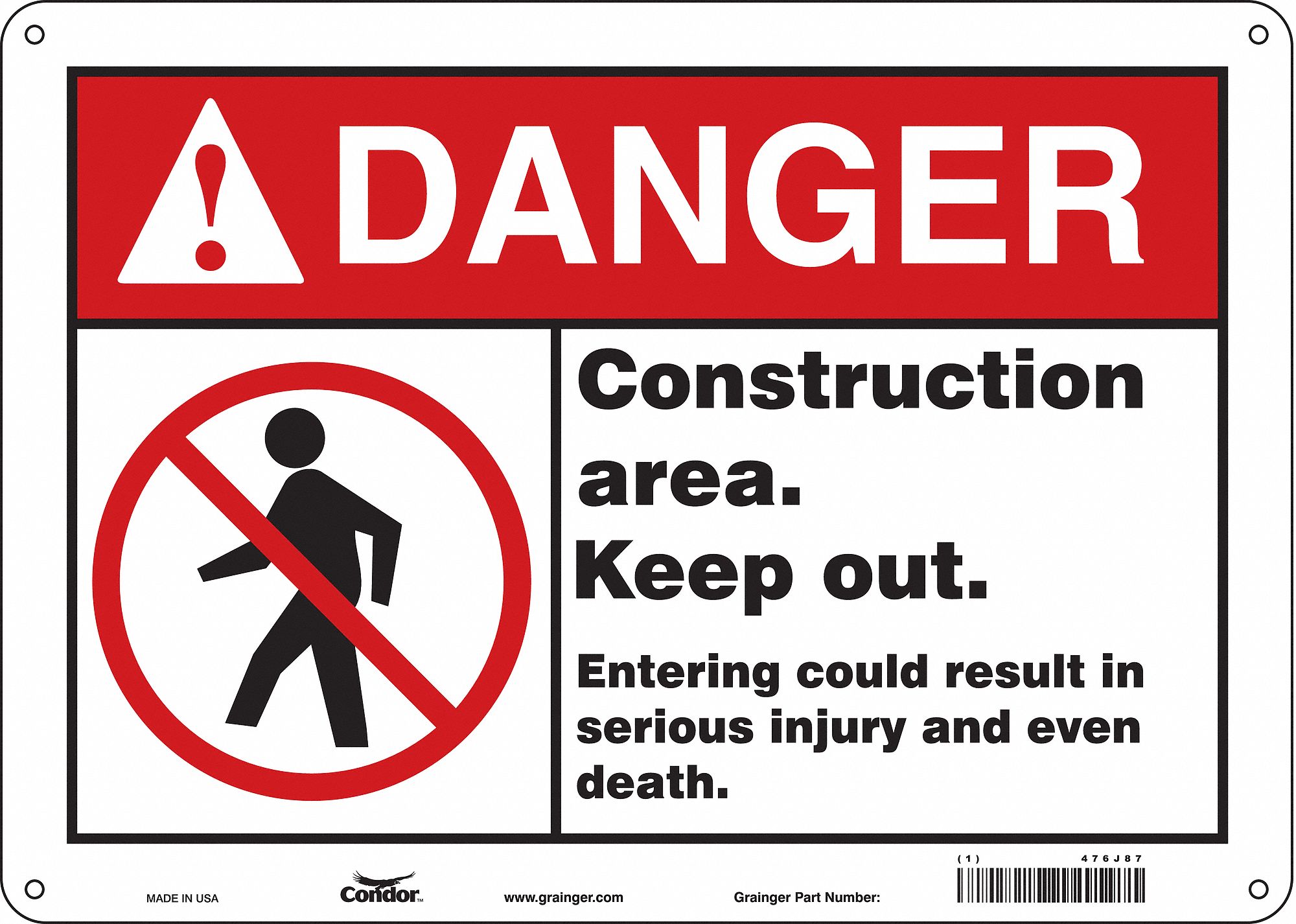 Safety Sign: Aluminum, Mounting Holes Sign Mounting, 10 in x 14 in Nominal Sign Size, 0.032 in Thick