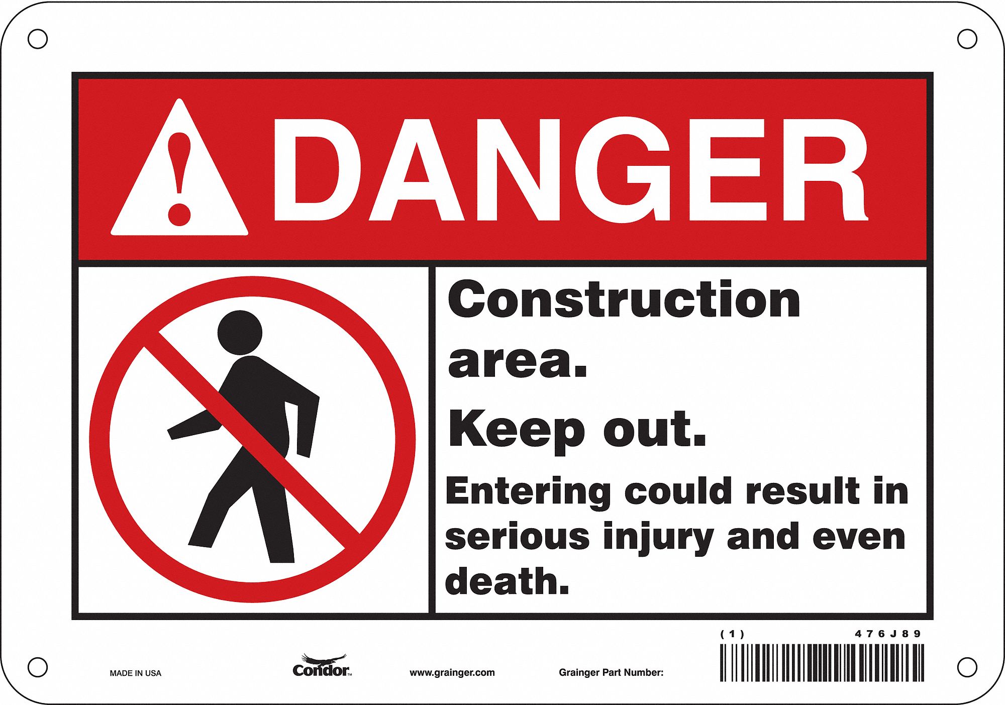 Safety Sign: Polyethylene, Mounting Holes Sign Mounting, 7 in x 10 in Nominal Sign Size, Danger