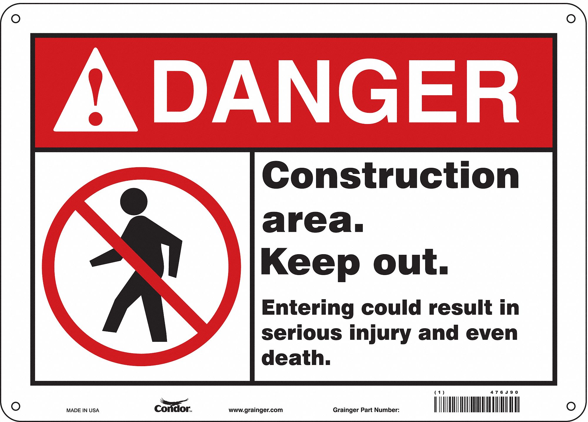 Safety Sign: Polyethylene, Mounting Holes Sign Mounting, 10 in x 14 in Nominal Sign Size, Danger