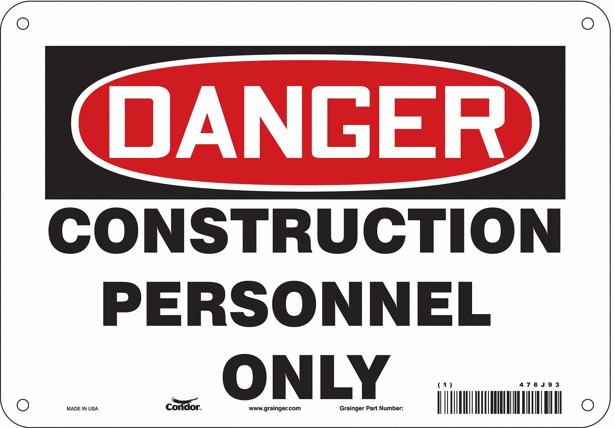 CONDOR Safety Sign, Sign Format Traditional OSHA, Construction ...