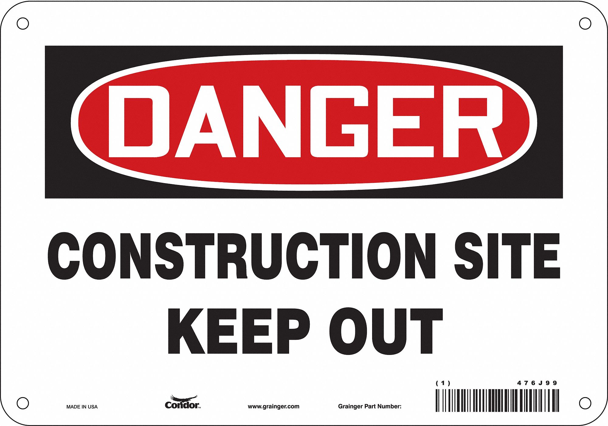 Safety Sign: Aluminum, Mounting Holes Sign Mounting, 7 in x 10 in Nominal Sign Size, 0.032 in Thick