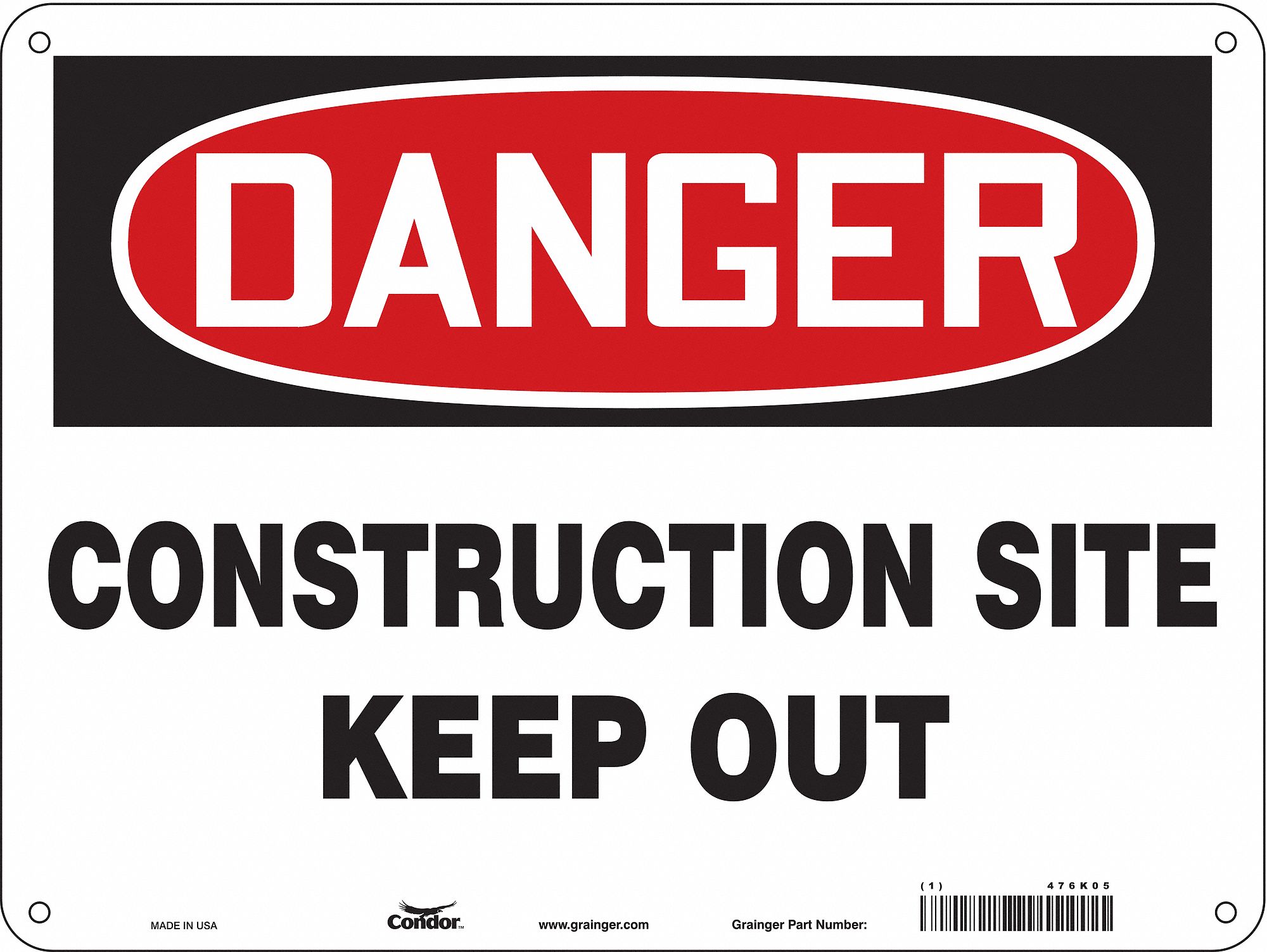 Safety Sign: Polyethylene, Mounting Holes Sign Mounting, 18 in x 24 in Nominal Sign Size, Danger