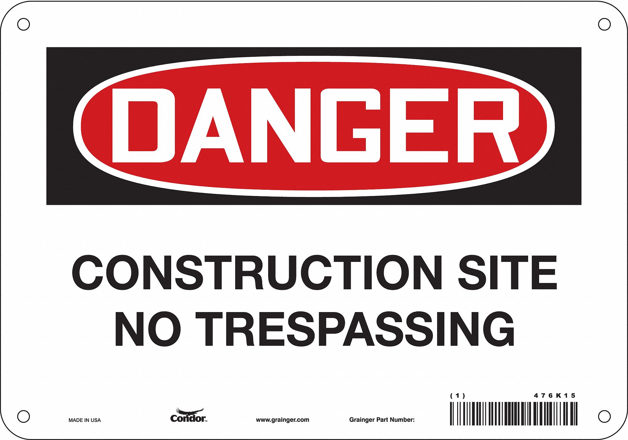 Safety Sign: Polyethylene, Mounting Holes Sign Mounting, 7 in x 10 in Nominal Sign Size, Danger