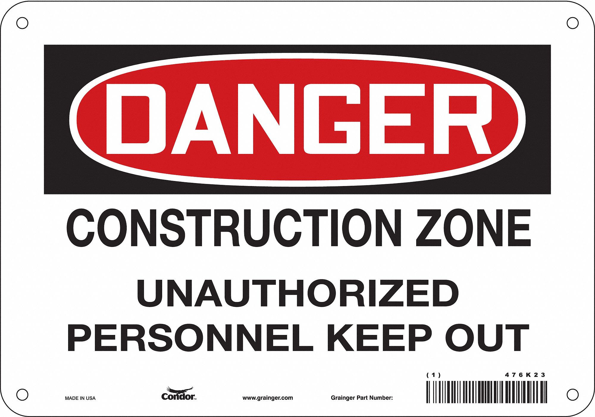 Safety Sign: Aluminum, Mounting Holes Sign Mounting, 7 in x 10 in Nominal Sign Size, 0.032 in Thick