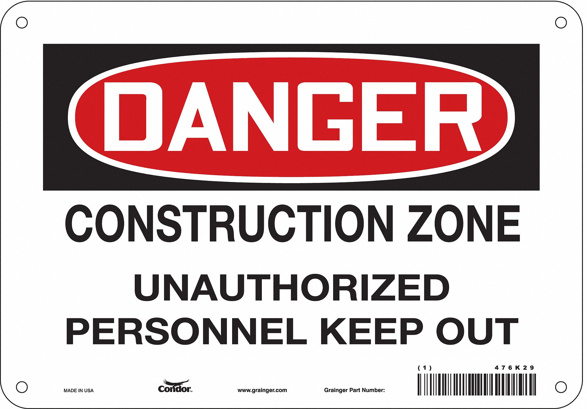 Safety Sign: Polyethylene, Mounting Holes Sign Mounting, 7 in x 10 in Nominal Sign Size, Danger