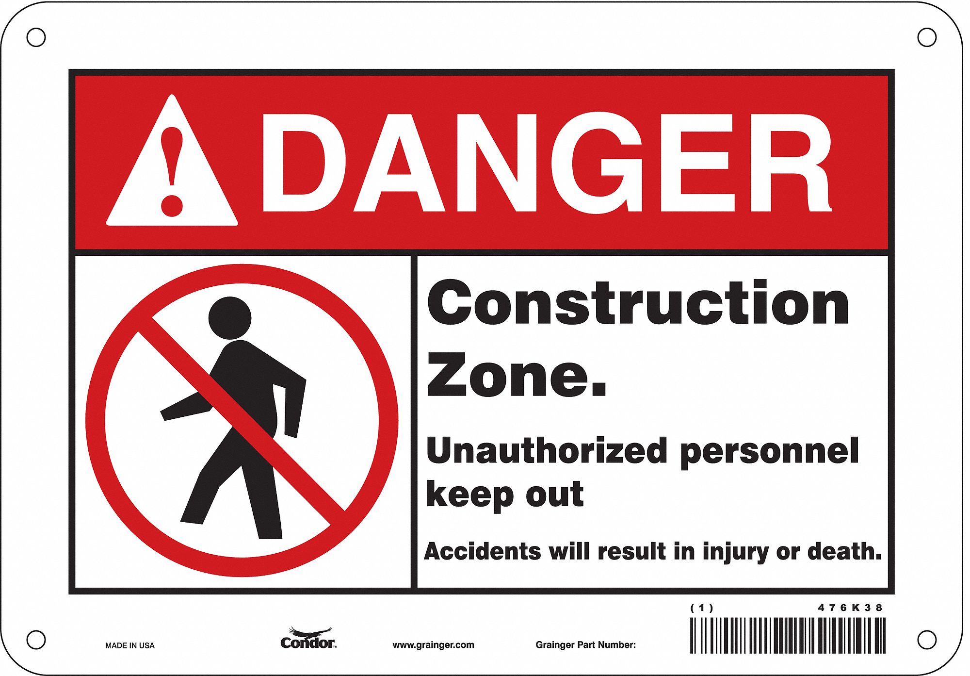 Safety Sign: Polyethylene, Mounting Holes Sign Mounting, 7 in x 10 in Nominal Sign Size, Danger
