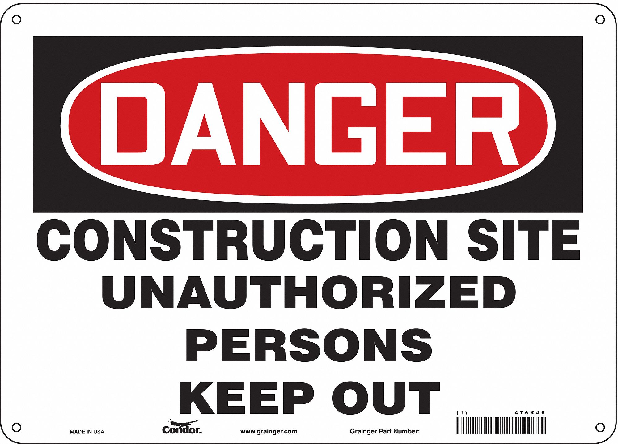 Safety Sign: Polyethylene, Mounting Holes Sign Mounting, 10 in x 14 in Nominal Sign Size, Danger