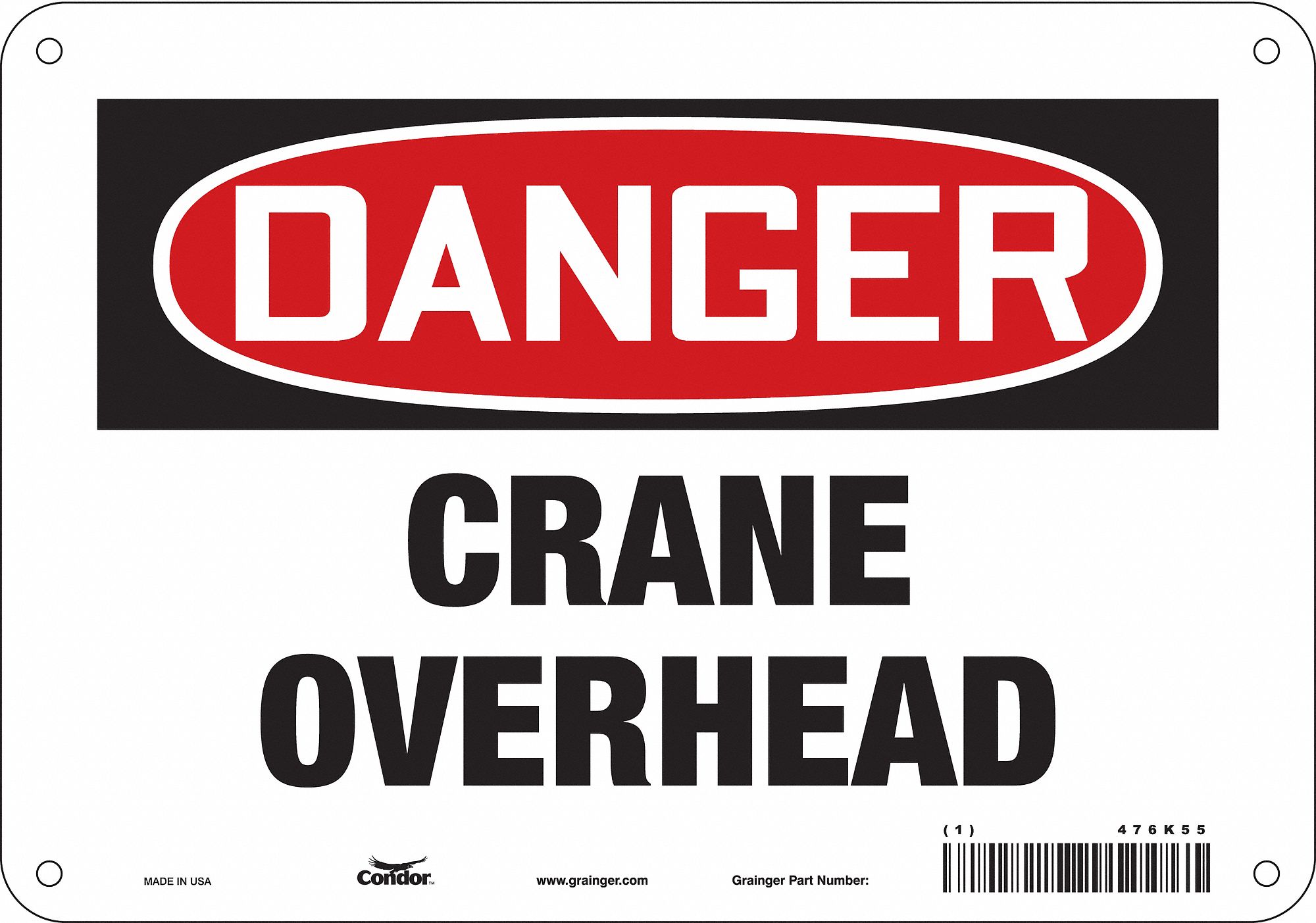 Safety Sign: Polyethylene, Mounting Holes Sign Mounting, 7 in x 10 in Nominal Sign Size, Danger