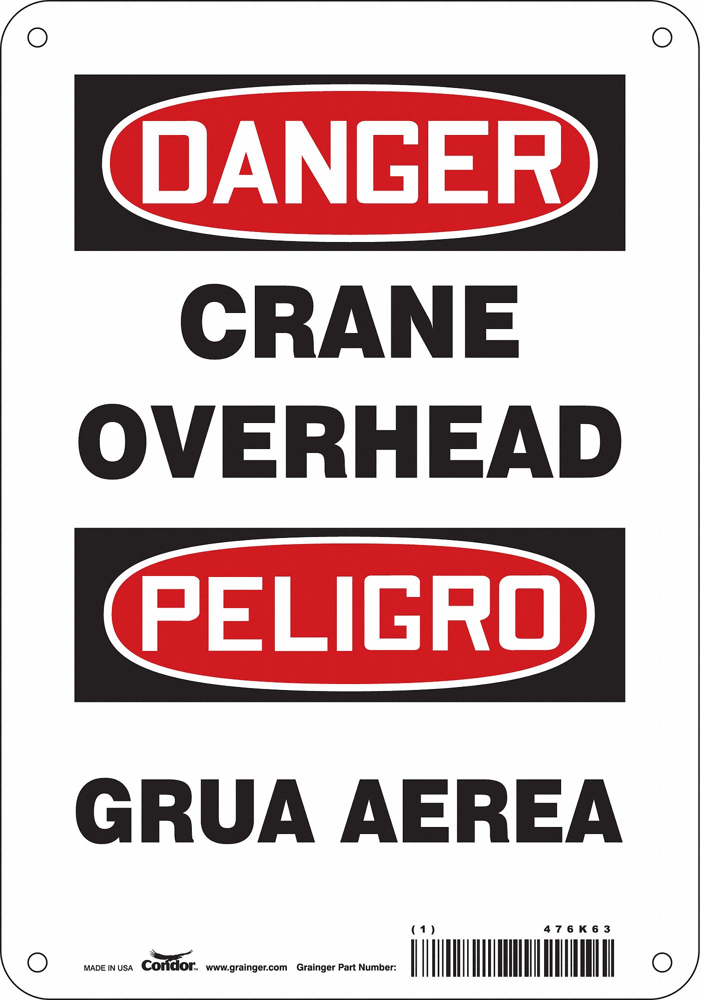 Safety Sign: Polyethylene, Mounting Holes Sign Mounting, 10 in x 7 in Nominal Sign Size