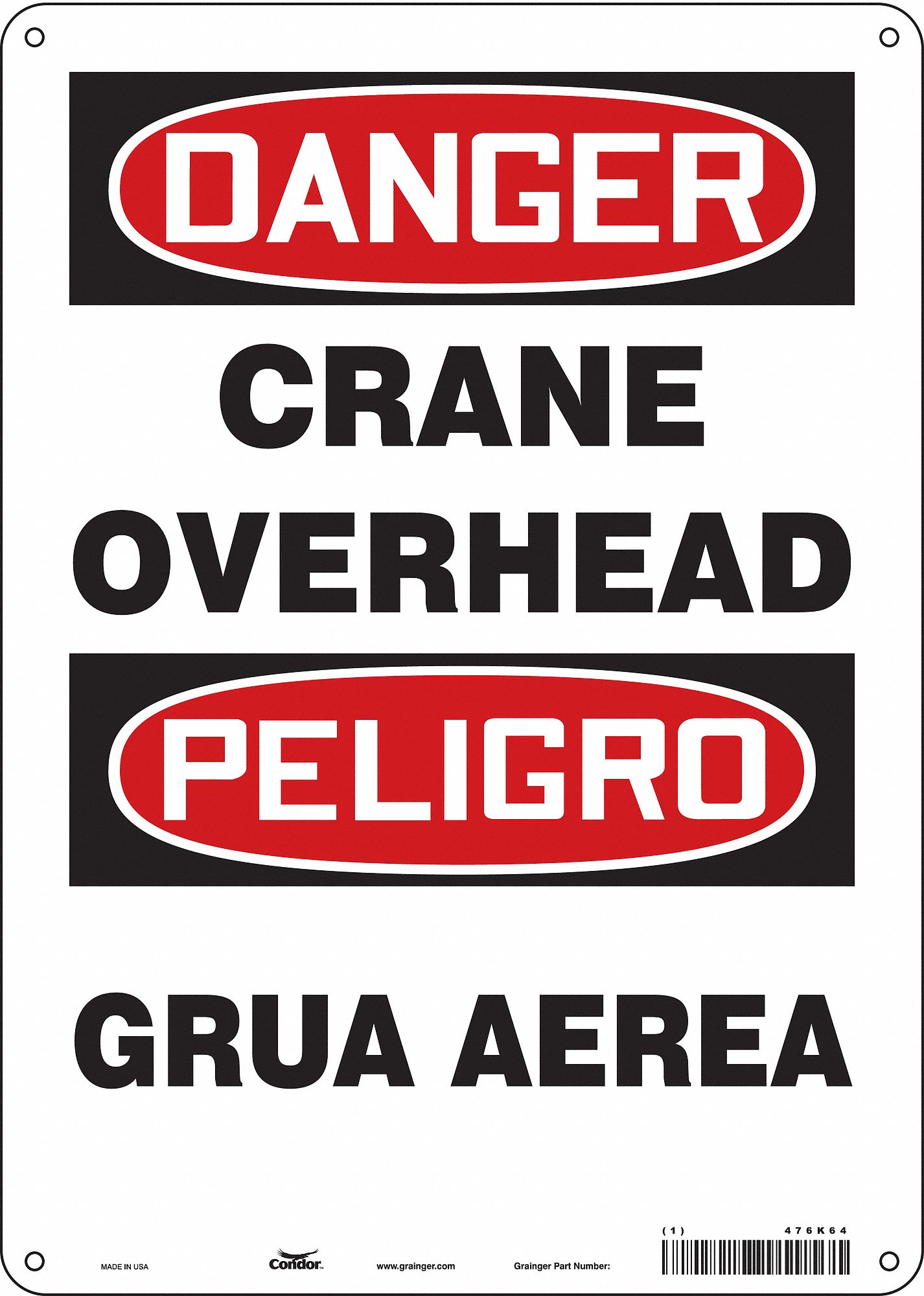Safety Sign: Polyethylene, Mounting Holes Sign Mounting, 14 in x 10 in Nominal Sign Size
